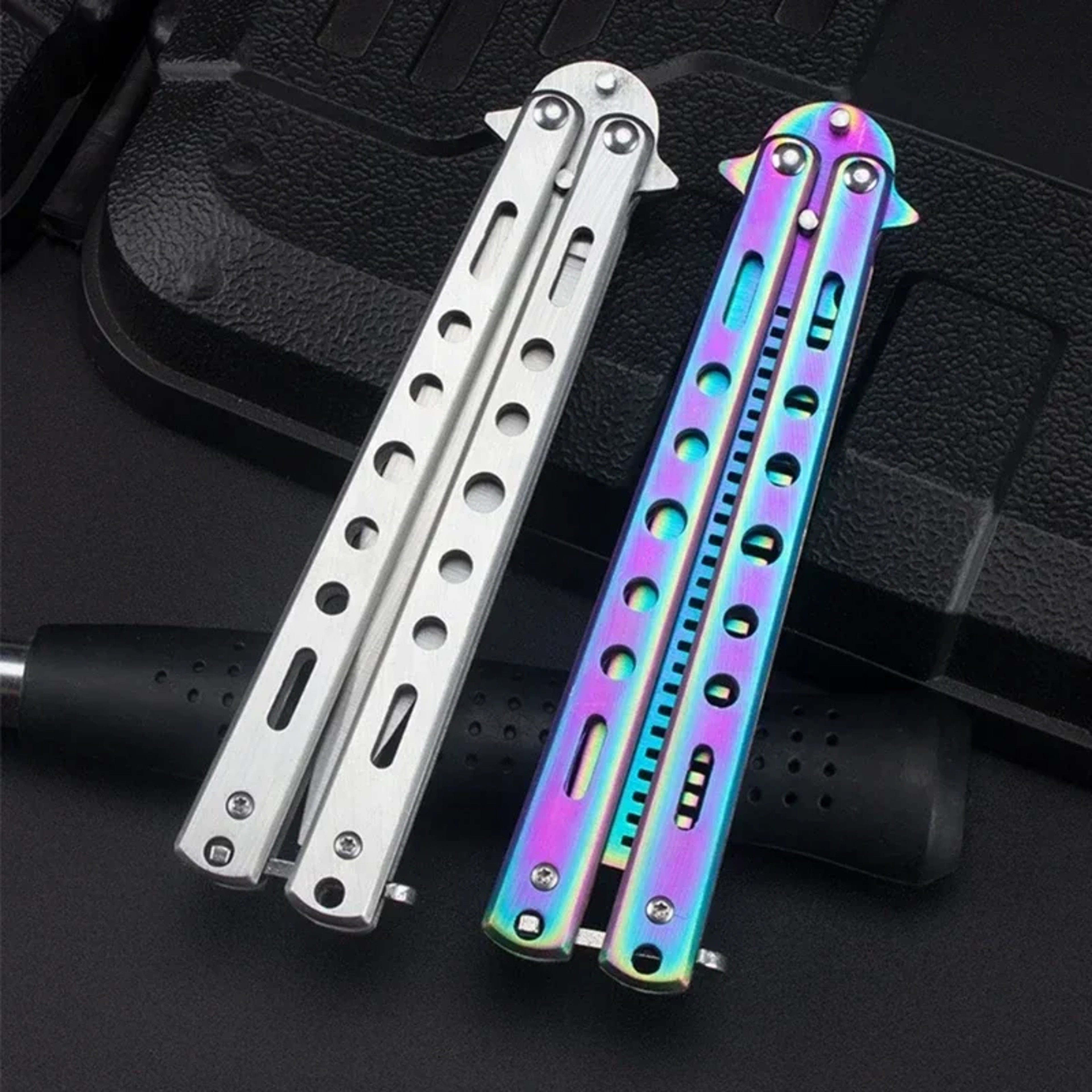 Stainless Steel Foldable Comb Butterfly Knife Training Comb Beard Moustache Brush Hair Styling Salo 4