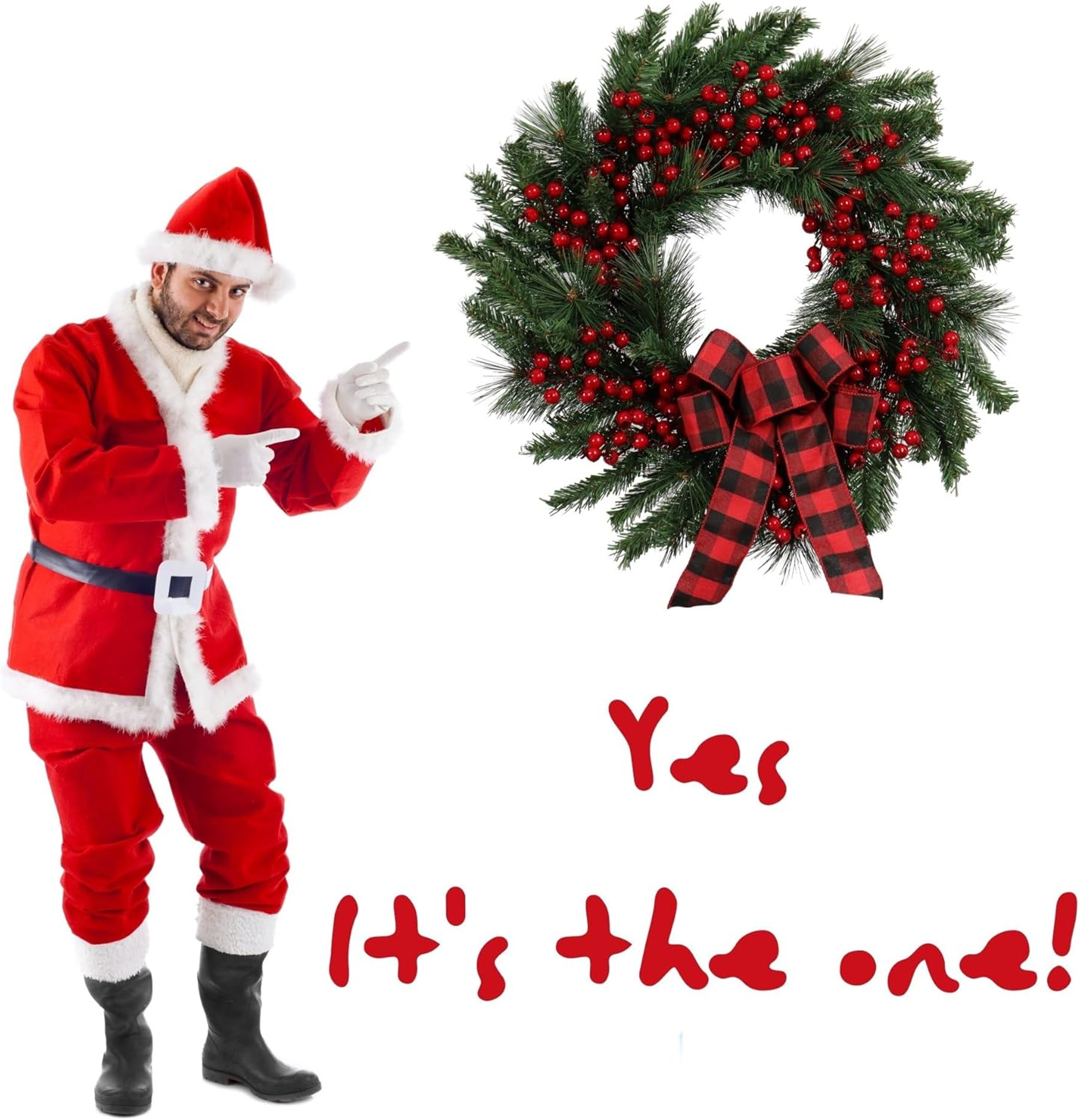 Artificial Christmas Wreath, Red Berries and Black Red Checkered Ribbon, Christmas Door Decoration – view 3