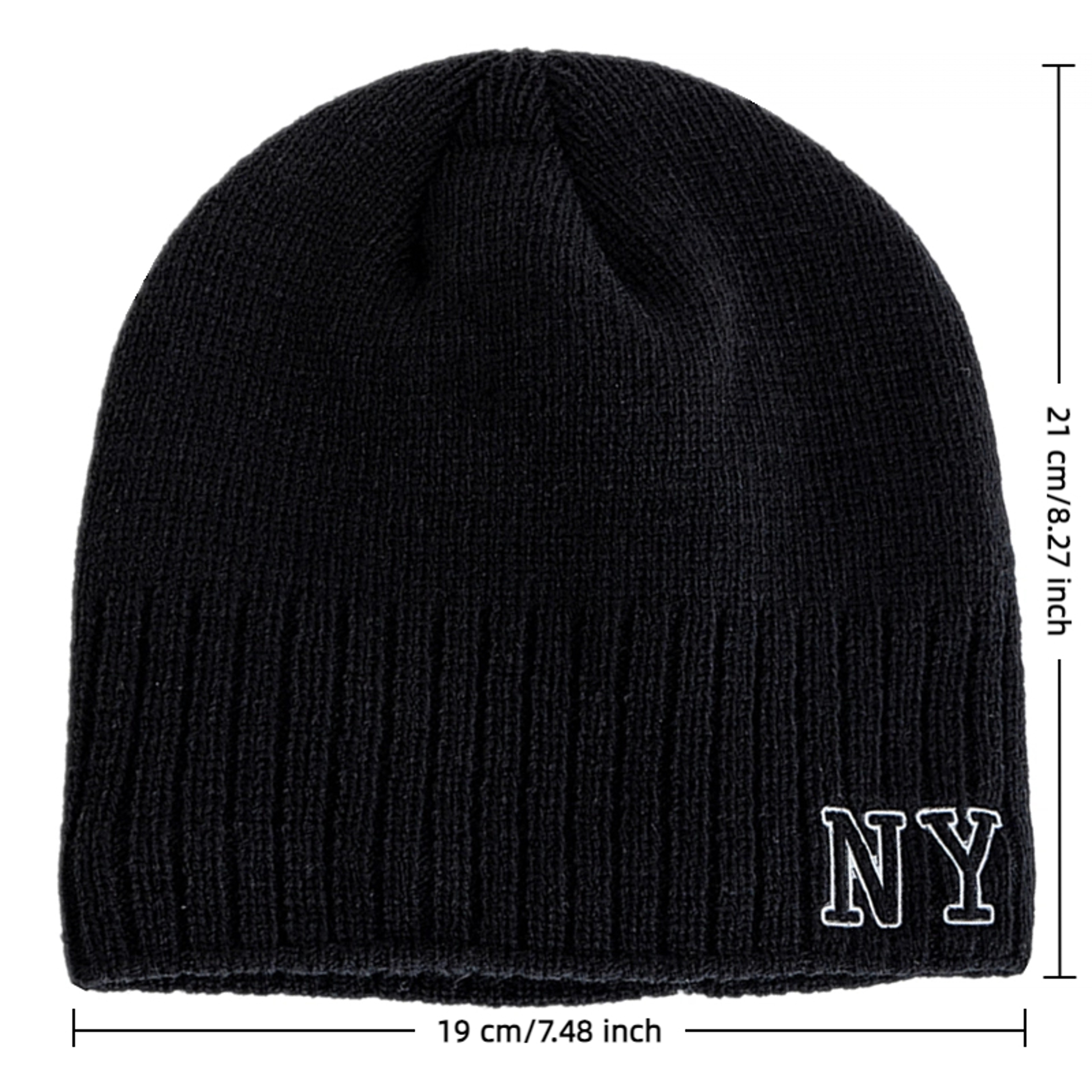 Winter Ski Knitted Beanie Hat, New Style Plush Fur Lined Warm Cap, Unisex Autumn Casual NY Printed Hat for Men Women – view 3
