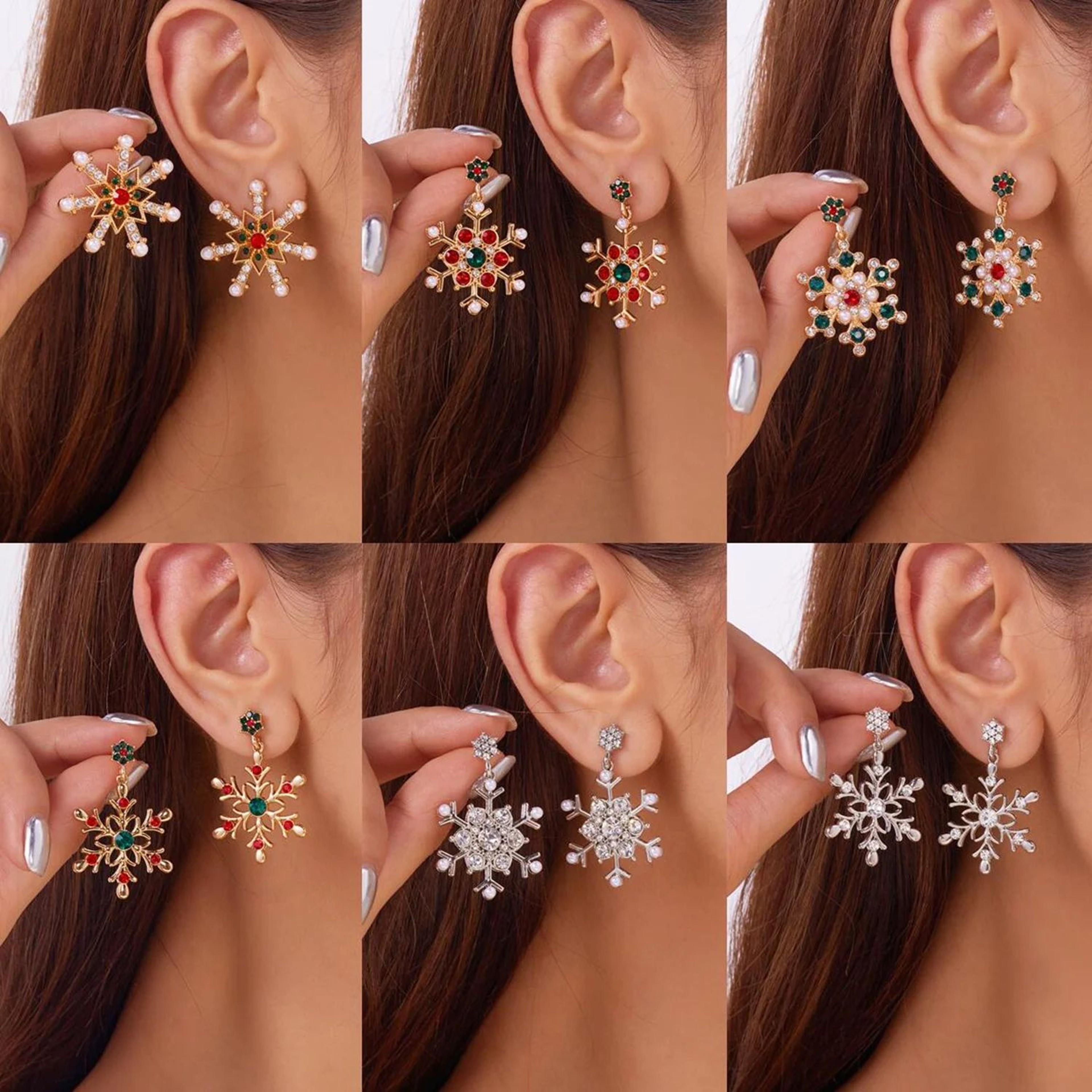 Pearl Zircon Stud Earrings For Women Exquisite Christmas Snowflake Jewelry Crystal Dangle Piercing  0