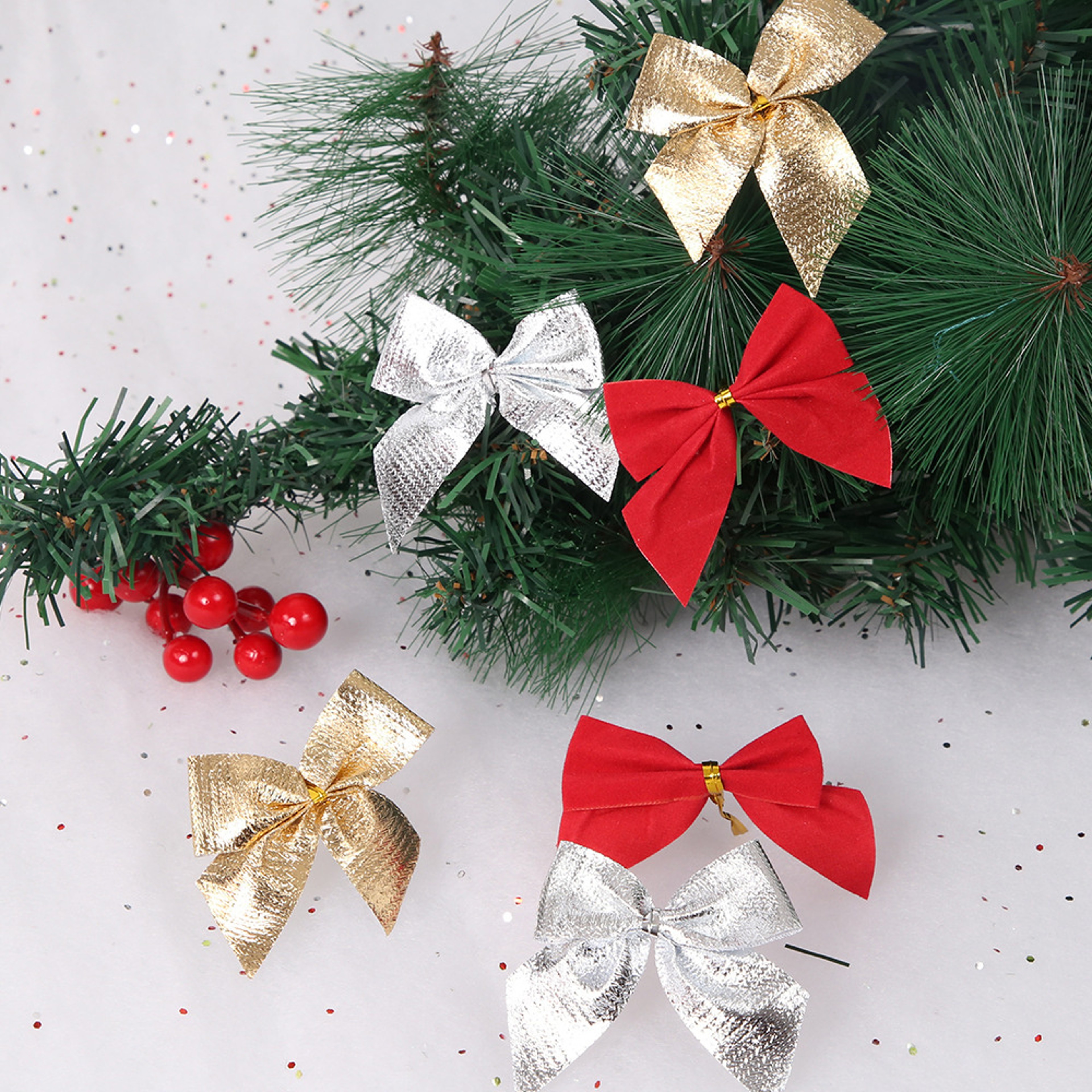 Red, Gold, Silver Christmas Bows Decor, Bowknot Ornament, Xmas Tree Decorations, Home Christmas, New Year Party Decor – view 4
