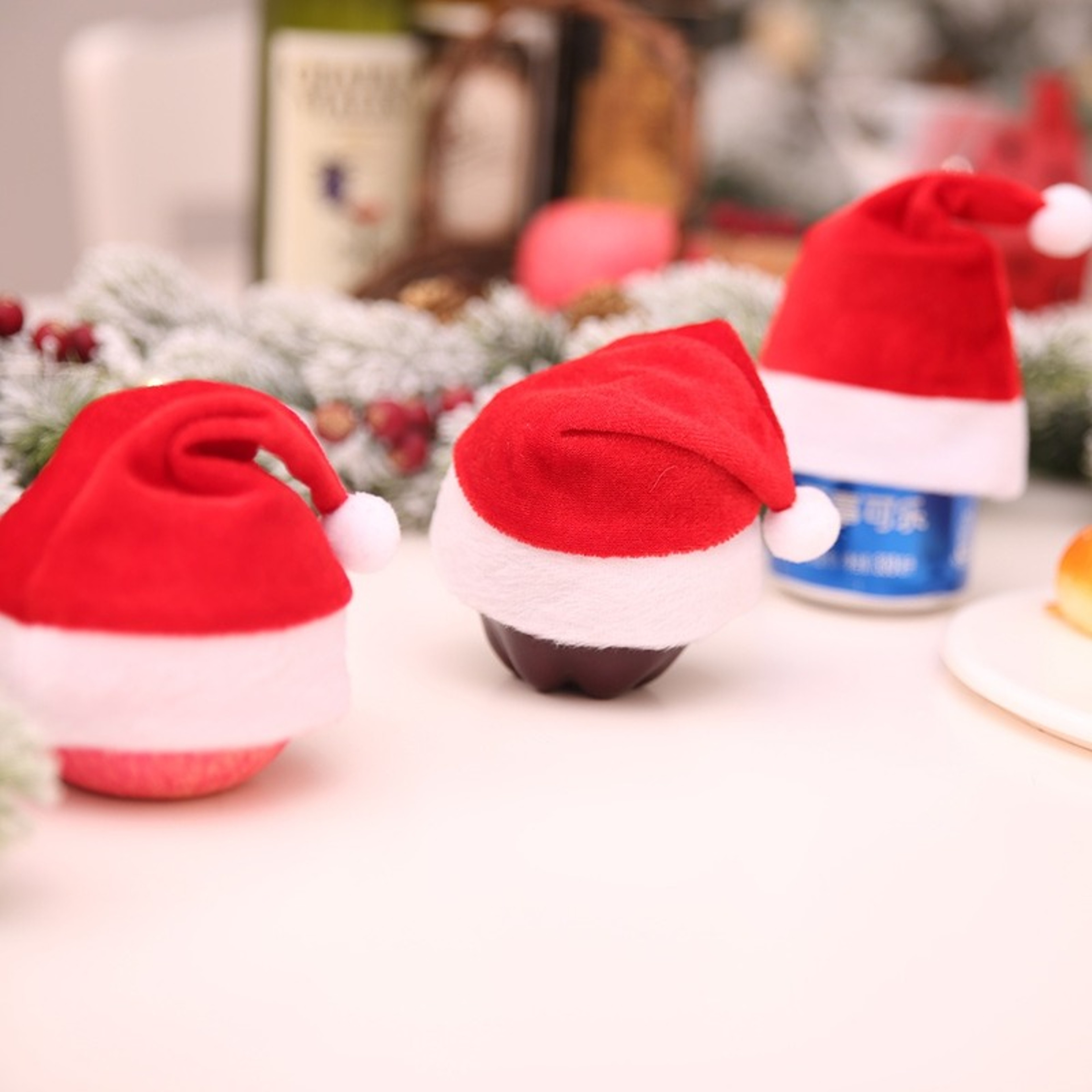 Christmas Gift Caps, Mini Santa Claus Hat, Xmas Wine Bottle Caps, Apple Bag Hat, Tree Ornament – view 3