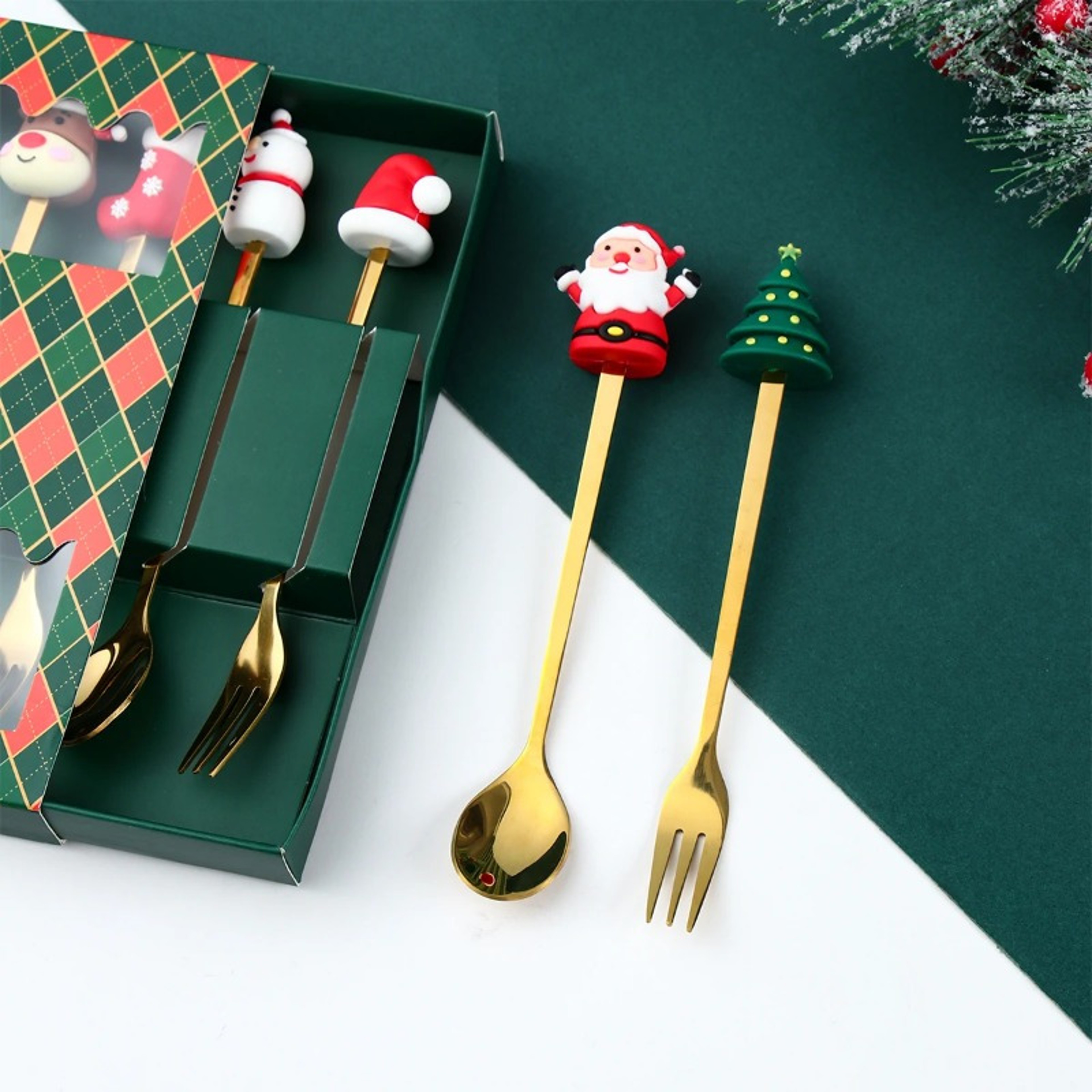 Creative Santa Tree Decoration, Christmas Spoon Fork Set, Stainless Steel Stirring Spoons, Party Tableware – view 4