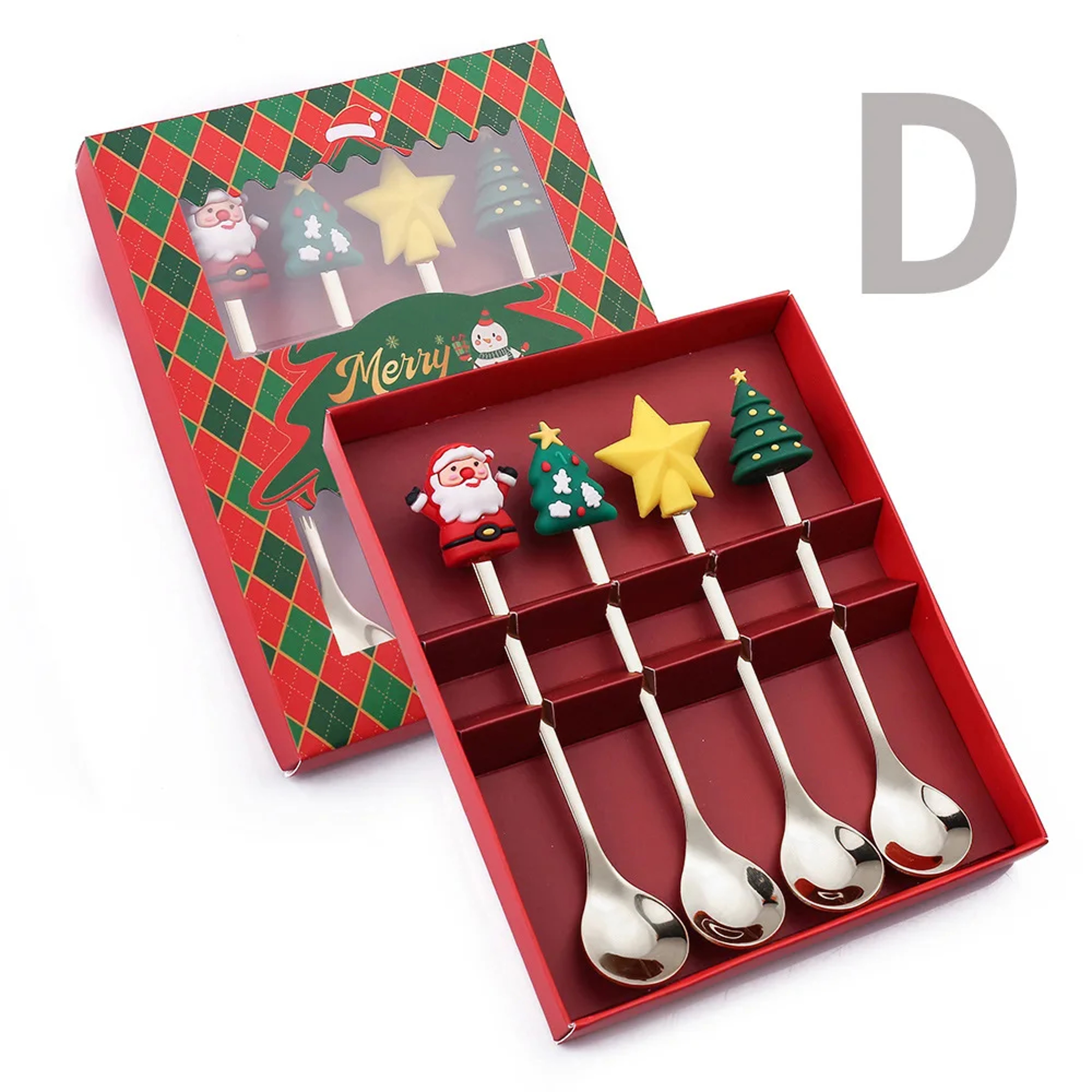 Christmas Gift Set Gold Silver Cutlery Spoon Fork Set Elk Tree Decoration Dessert Scoop Fruit Fork  10