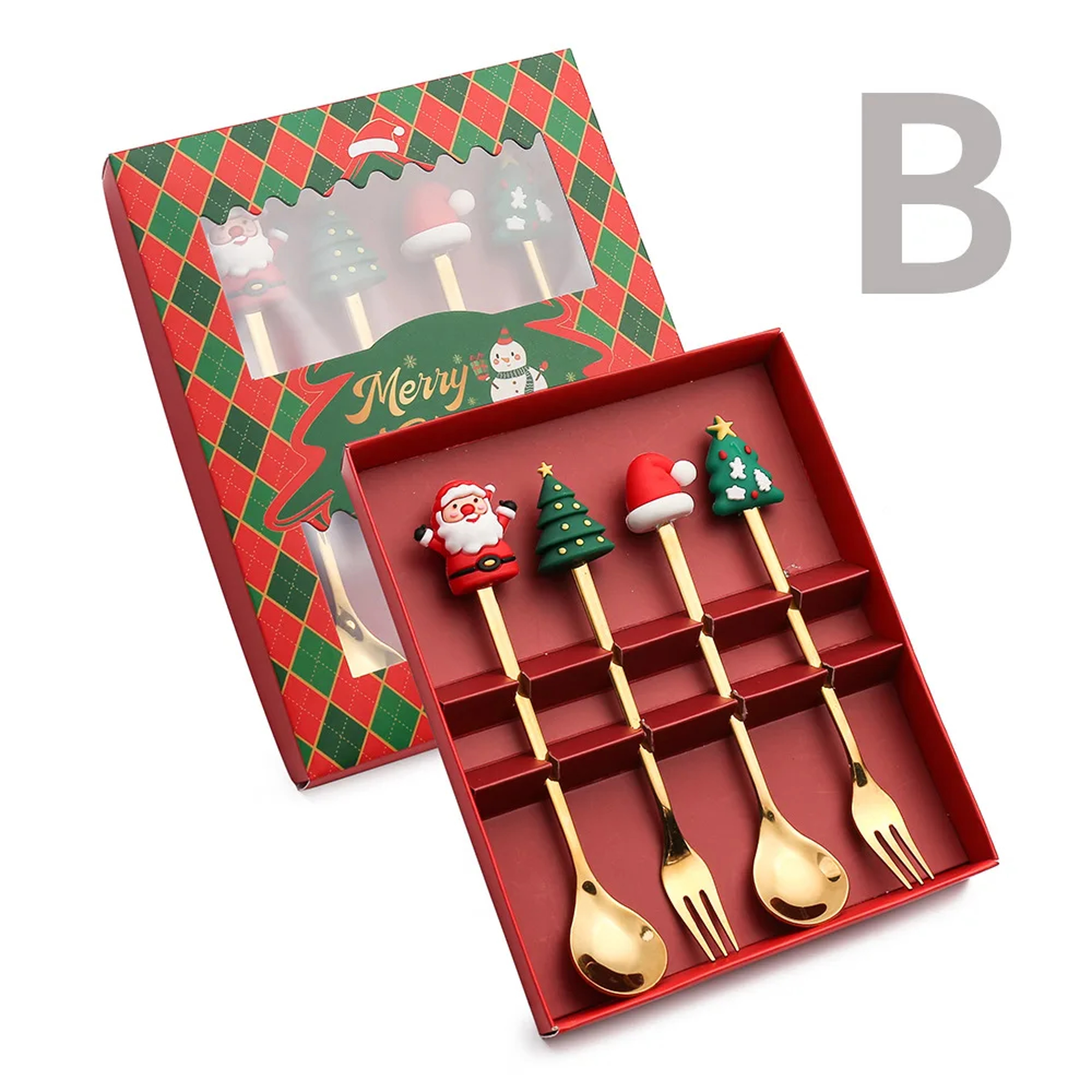 Christmas Gift Set Gold Silver Cutlery Spoon Fork Set Elk Tree Decoration Dessert Scoop Fruit Fork  6