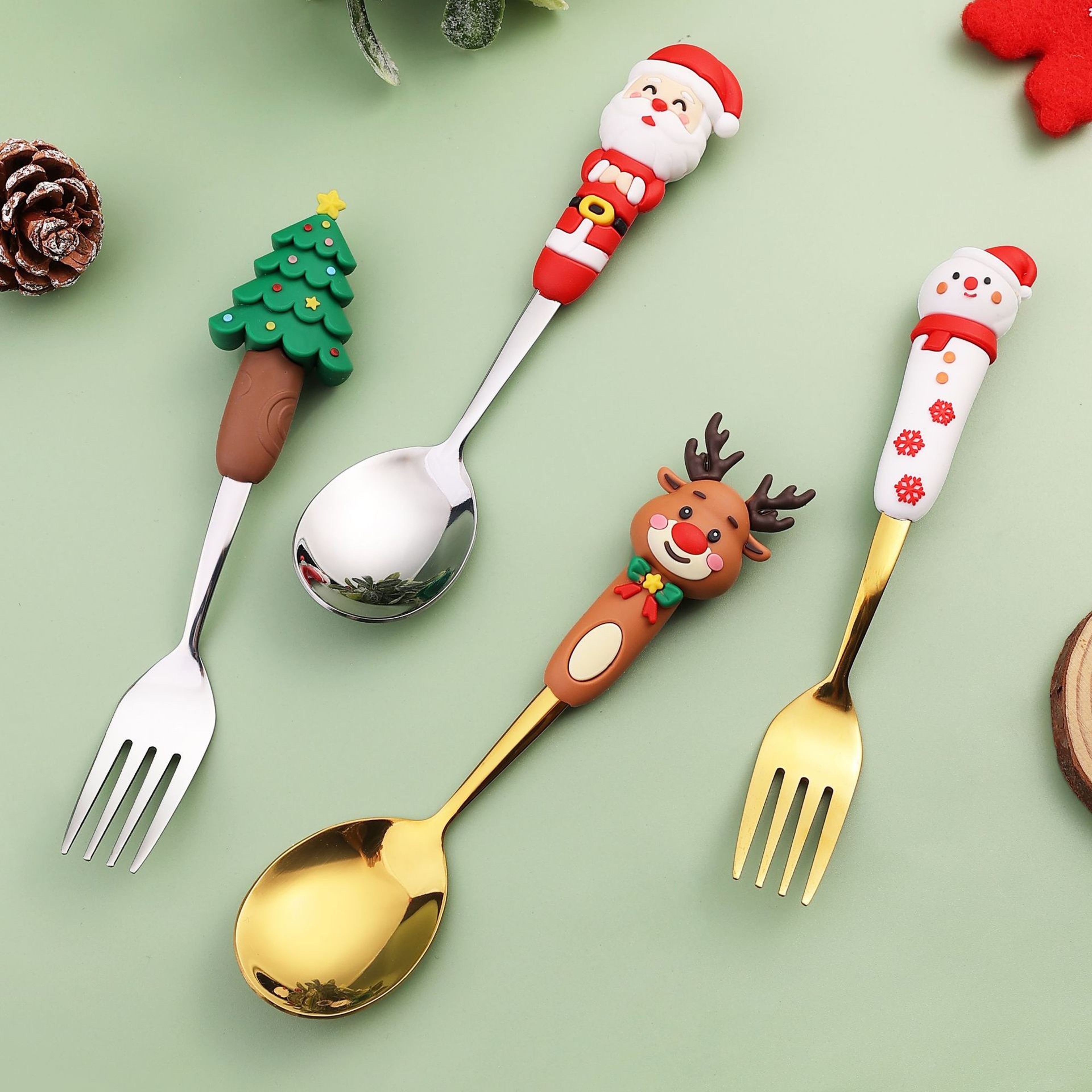 Stainless Steel Christmas Dinnerware, Tableware, Luxury Gift Box, Santa Cutlery, Dessert Fork, Coffee Spoon – view 6