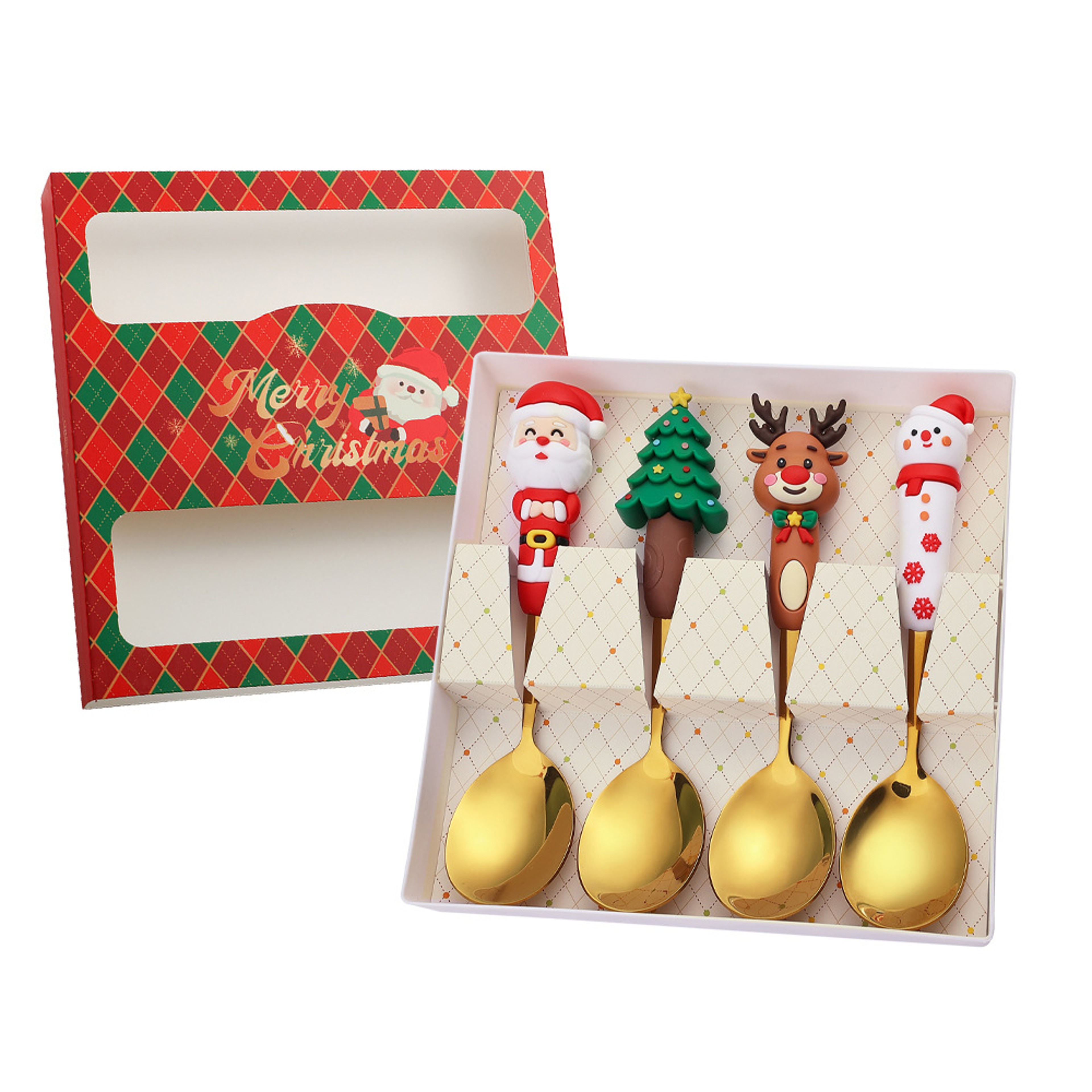 Stainless Steel Christmas Dinnerware, Tableware, Luxury Gift Box, Santa Cutlery, Dessert Fork, Coffee Spoon – view 11