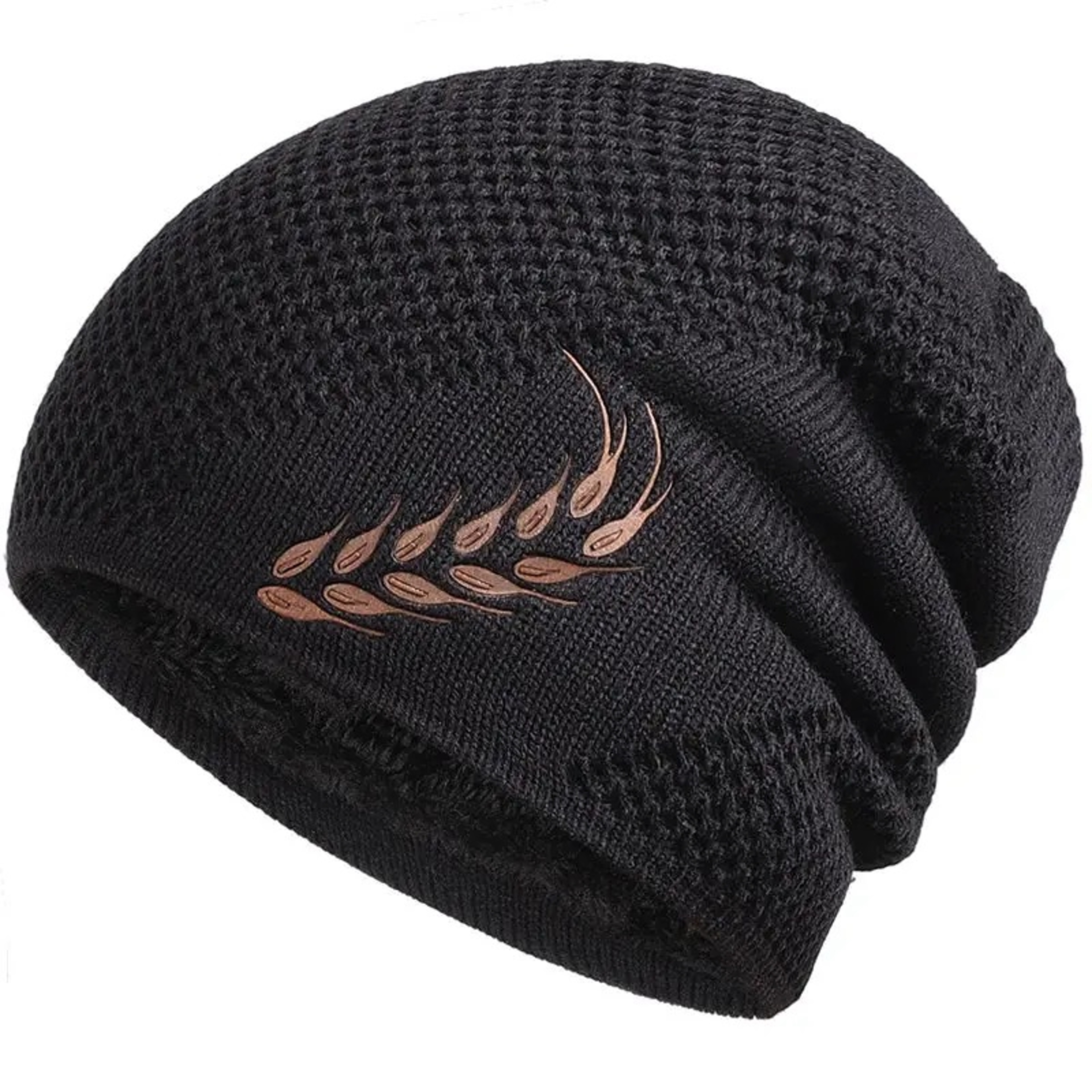 Fur Lined Thick Ski Beanie Cap, Unisex Warm Winter Beanie, Knitted Hat Men Women, Hat Fashion Wheat Embroidered – view 1