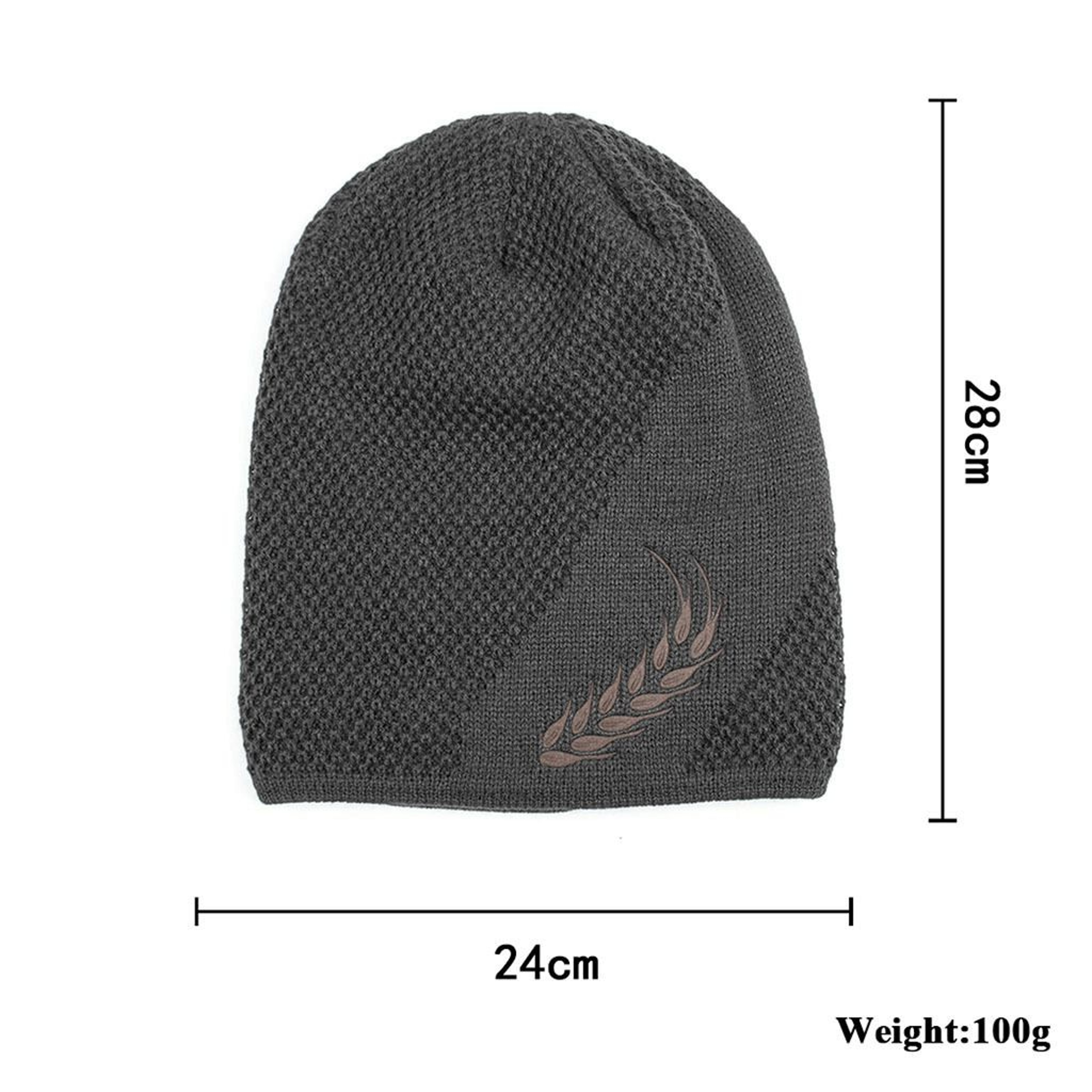 Fur Lined Thick Ski Beanie Cap, Unisex Warm Winter Beanie, Knitted Hat Men Women, Hat Fashion Wheat Embroidered – view 3