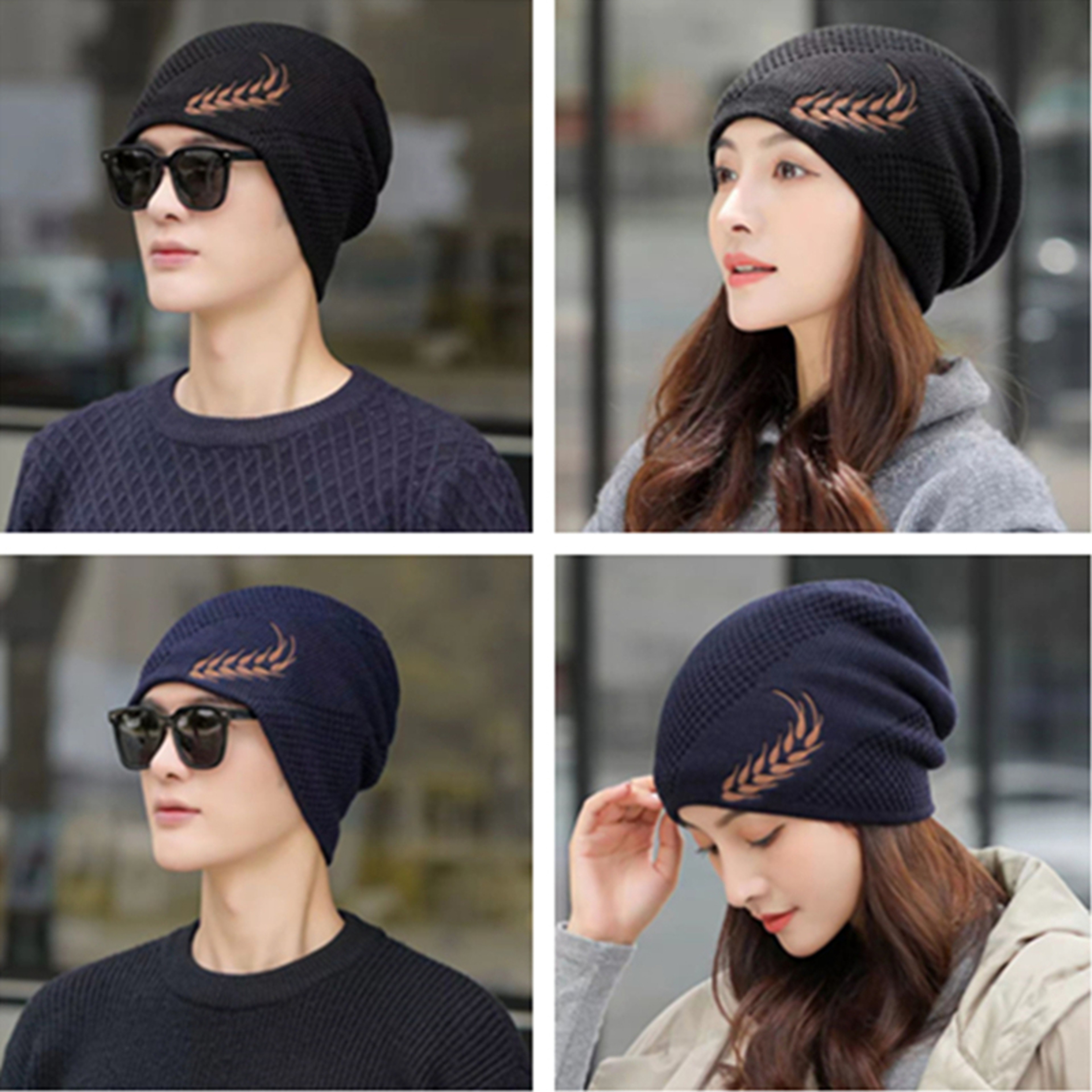 Fur Lined Thick Ski Beanie Cap, Unisex Warm Winter Beanie, Knitted Hat Men Women, Hat Fashion Wheat Embroidered – view 6