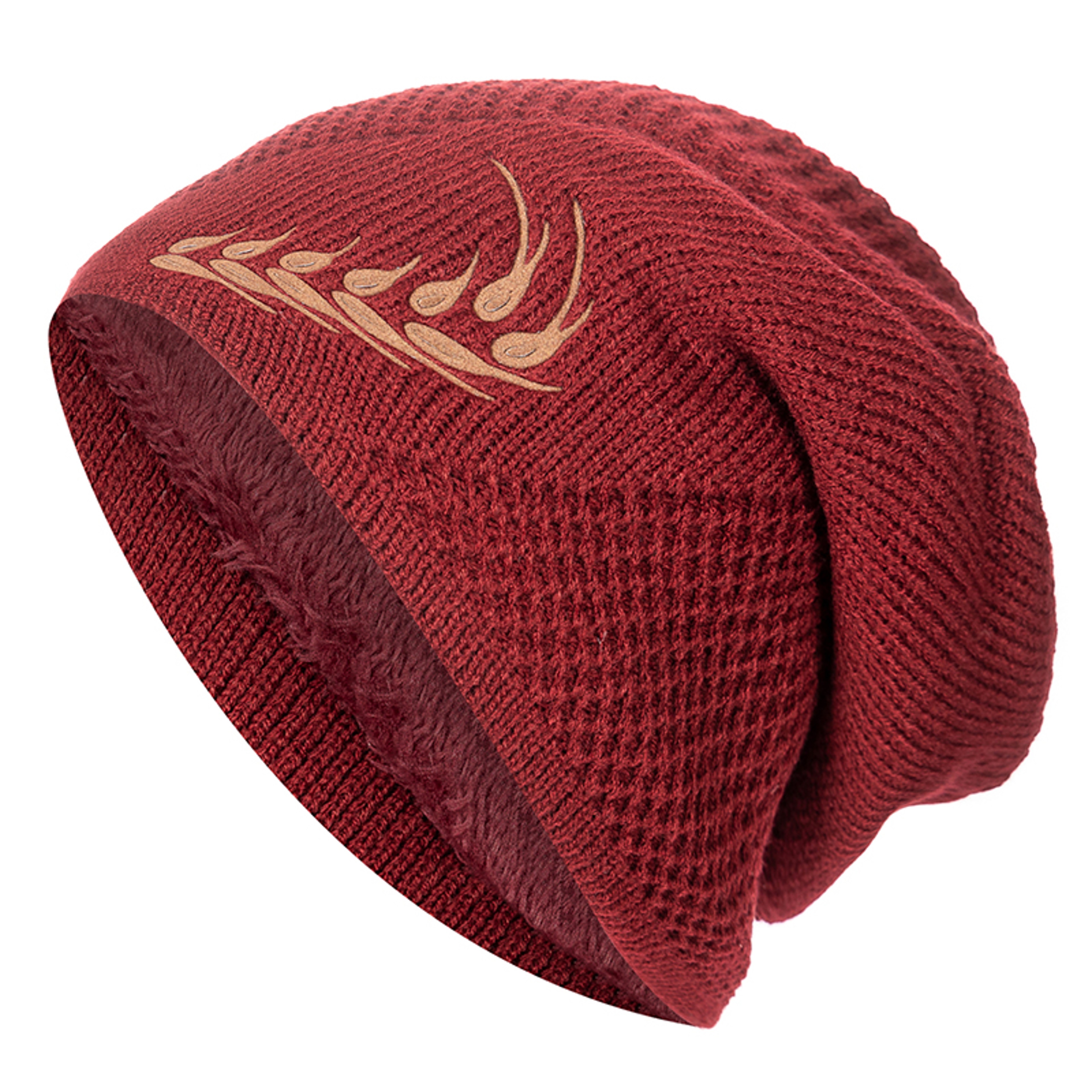 Fur Lined Thick Ski Beanie Cap, Unisex Warm Winter Beanie, Knitted Hat Men Women, Hat Fashion Wheat Embroidered – view 10