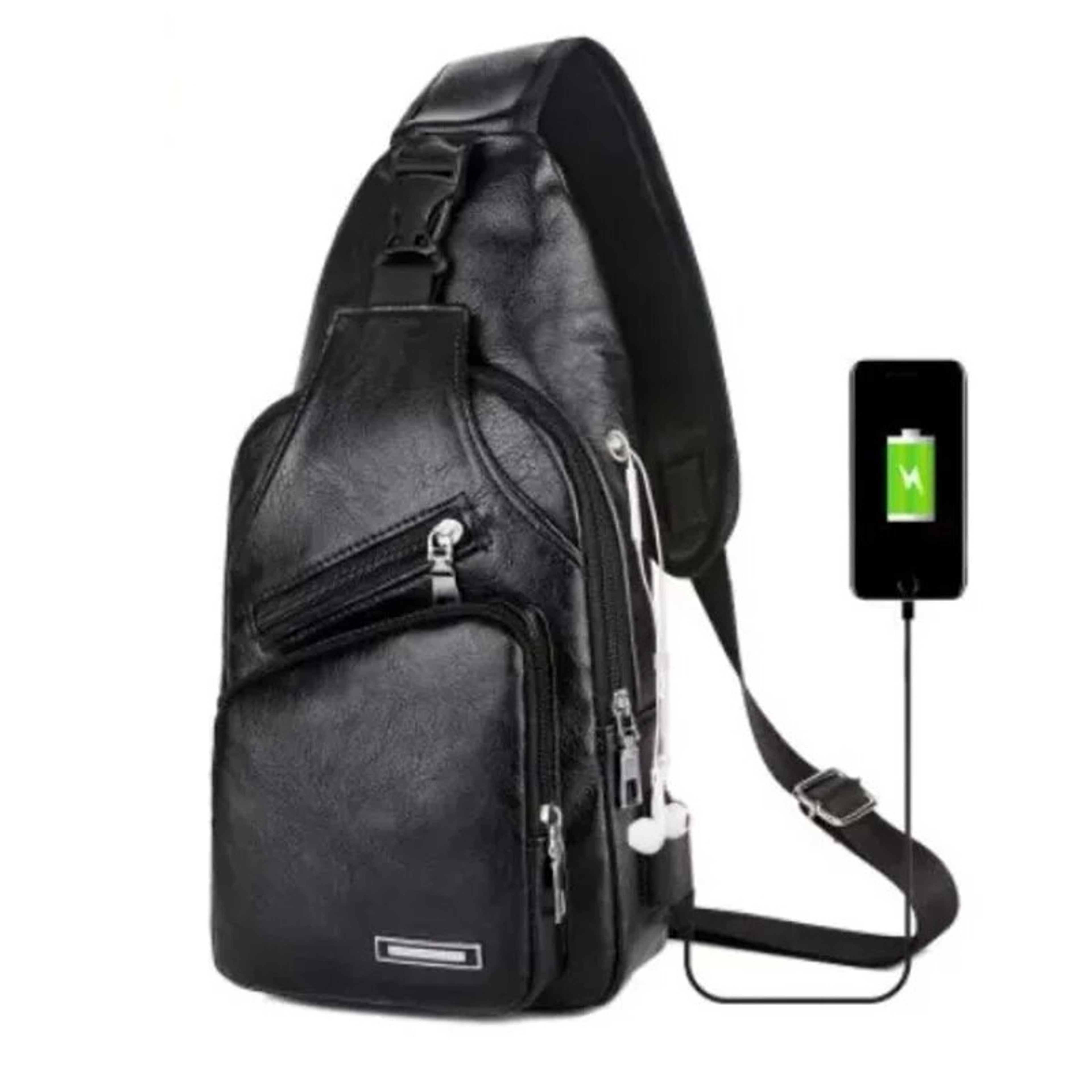 Solid Color PU Simple And Fashionable Casual Crossbody Bag For Commuting MENS Chest Bag 3