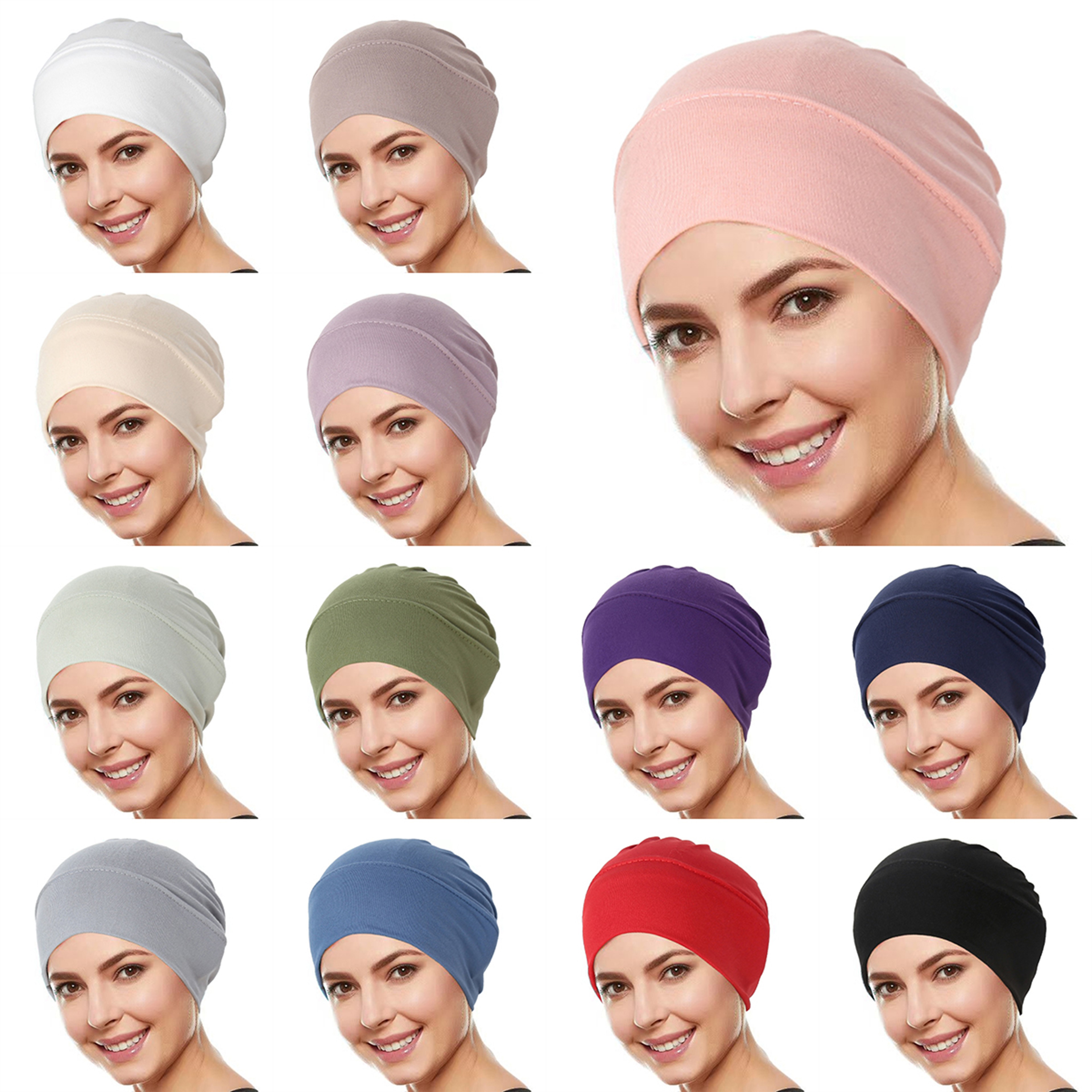 Muslim Hijab Caps Wrap Head, Ramadan Solid Color Women, Soft Elastic Turban Chemo Cap – view 3