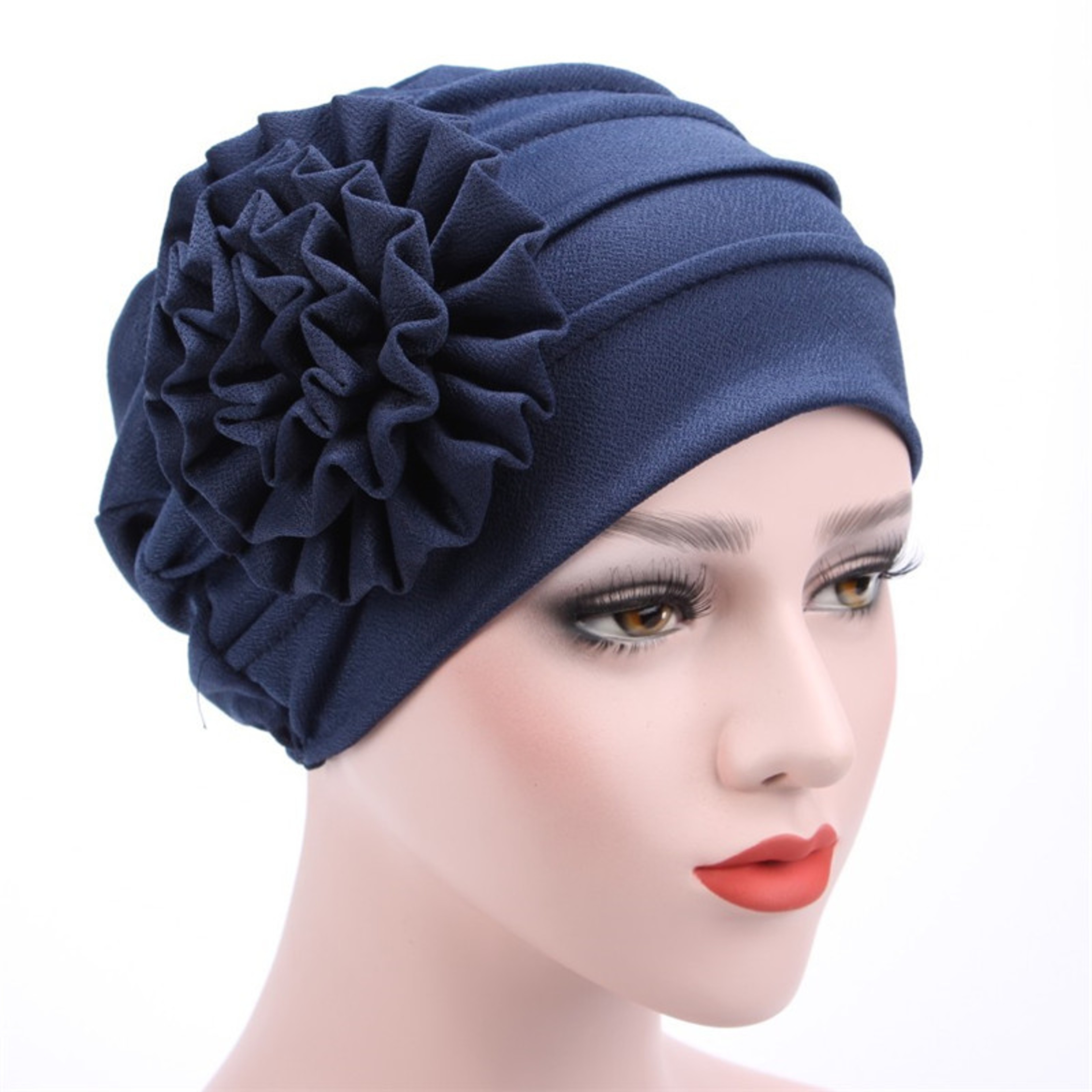 Solid Color Muslim Fashion Women, Hijab Turban Beanie Hat with Flower, Elastic Chemo Head Wrap Cap – view 10