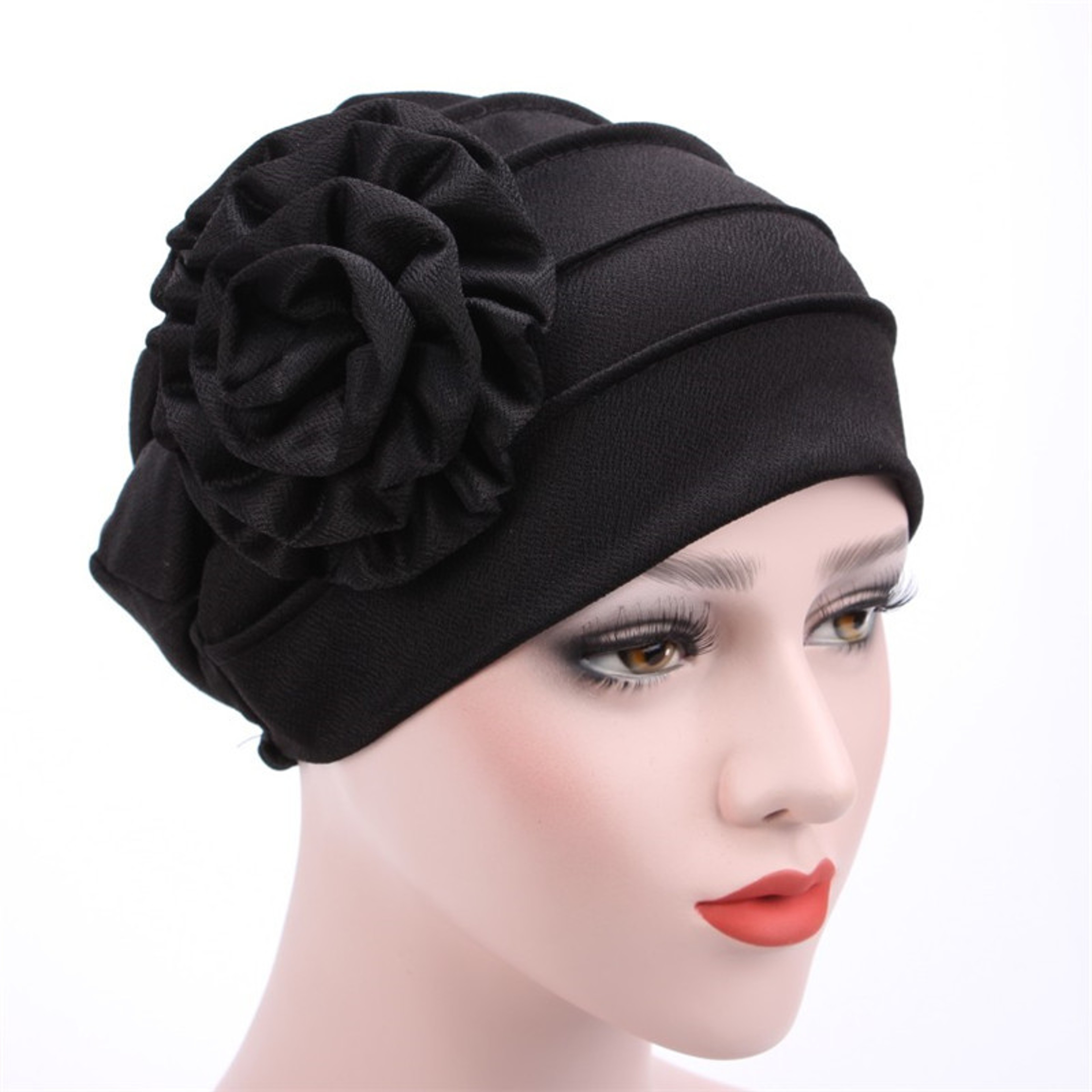 Solid Color Muslim Fashion Women, Hijab Turban Beanie Hat with Flower, Elastic Chemo Head Wrap Cap – view 12