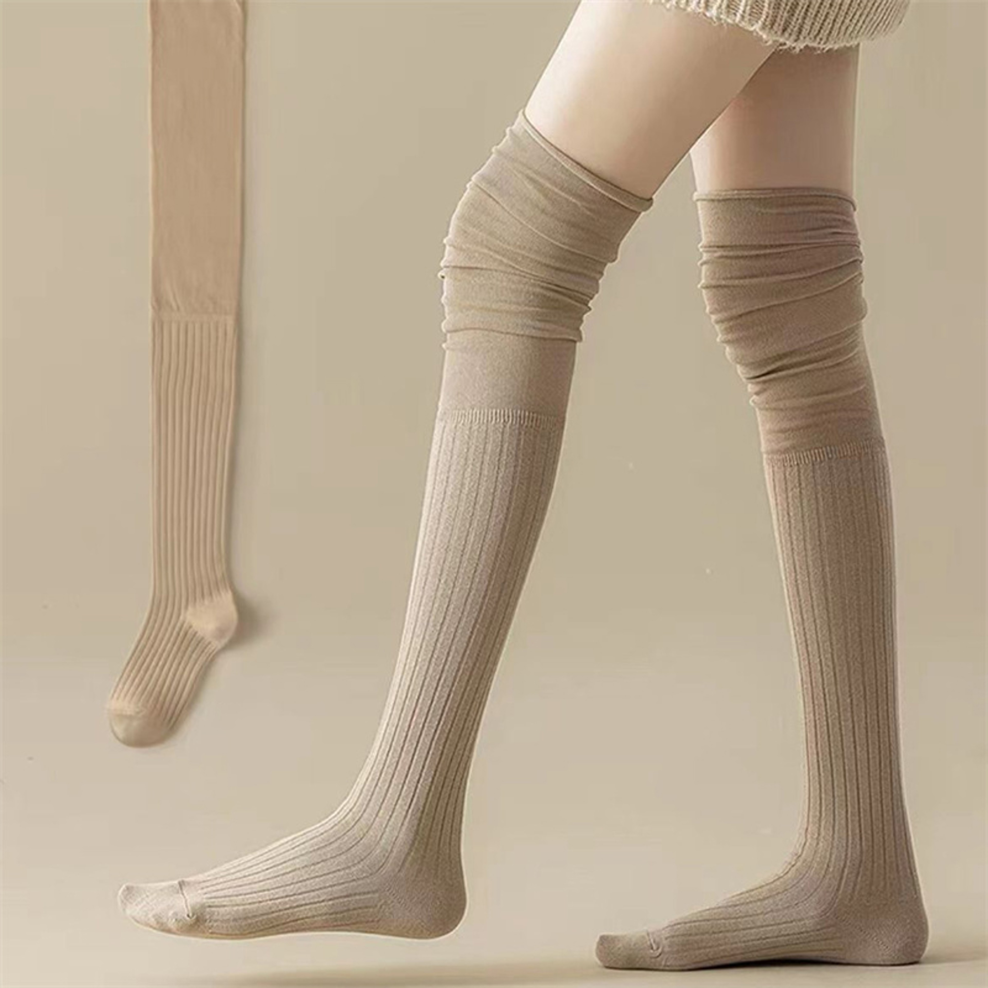 Knee High Socks For Women Thin Long Stacked Socks High Elasticity Stockings Solid Colour Patchwork