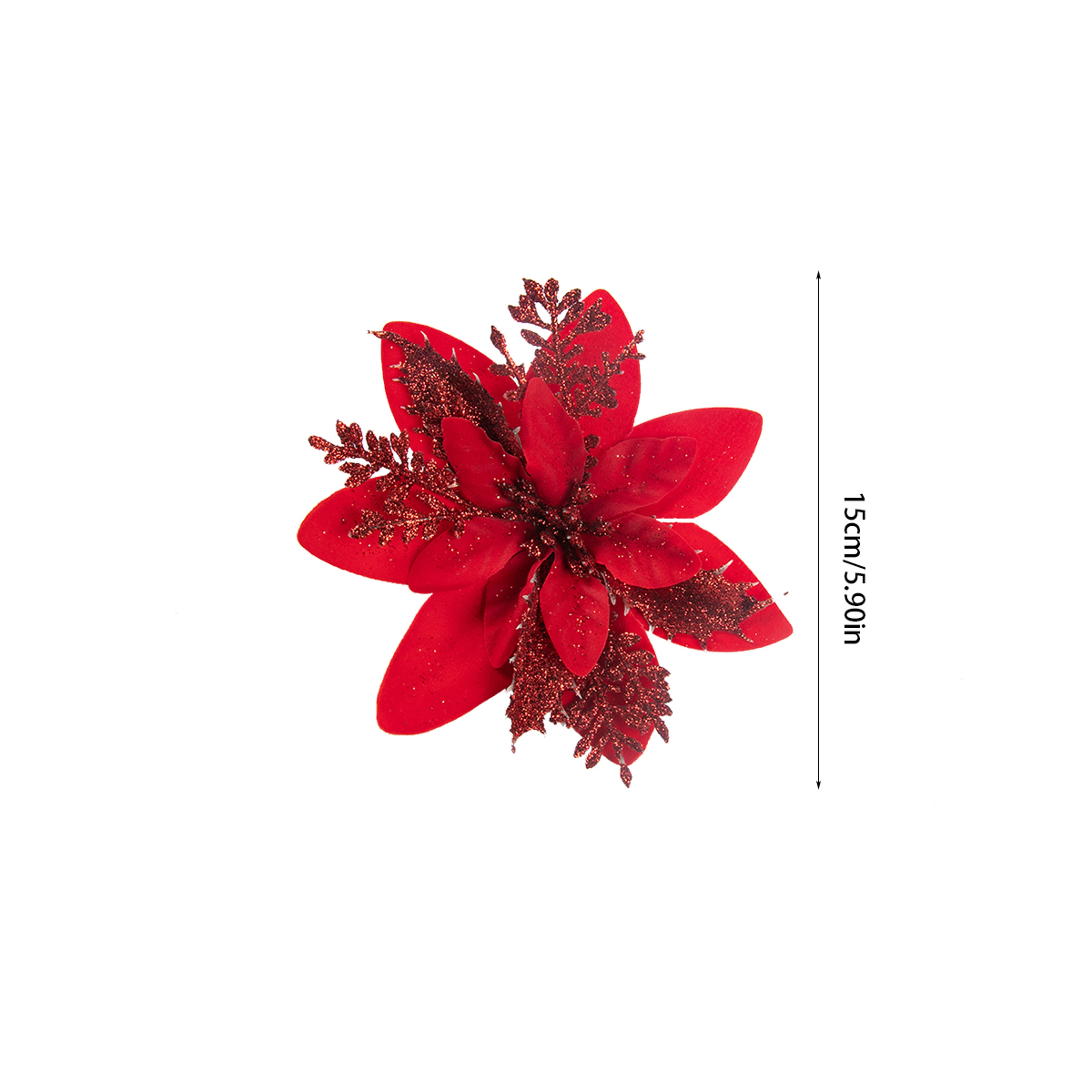 Christmas Tree Ornaments, Red Golden Silver Poinsettia Artificial Flowers, Xmas New Year Party Decoration – view 4
