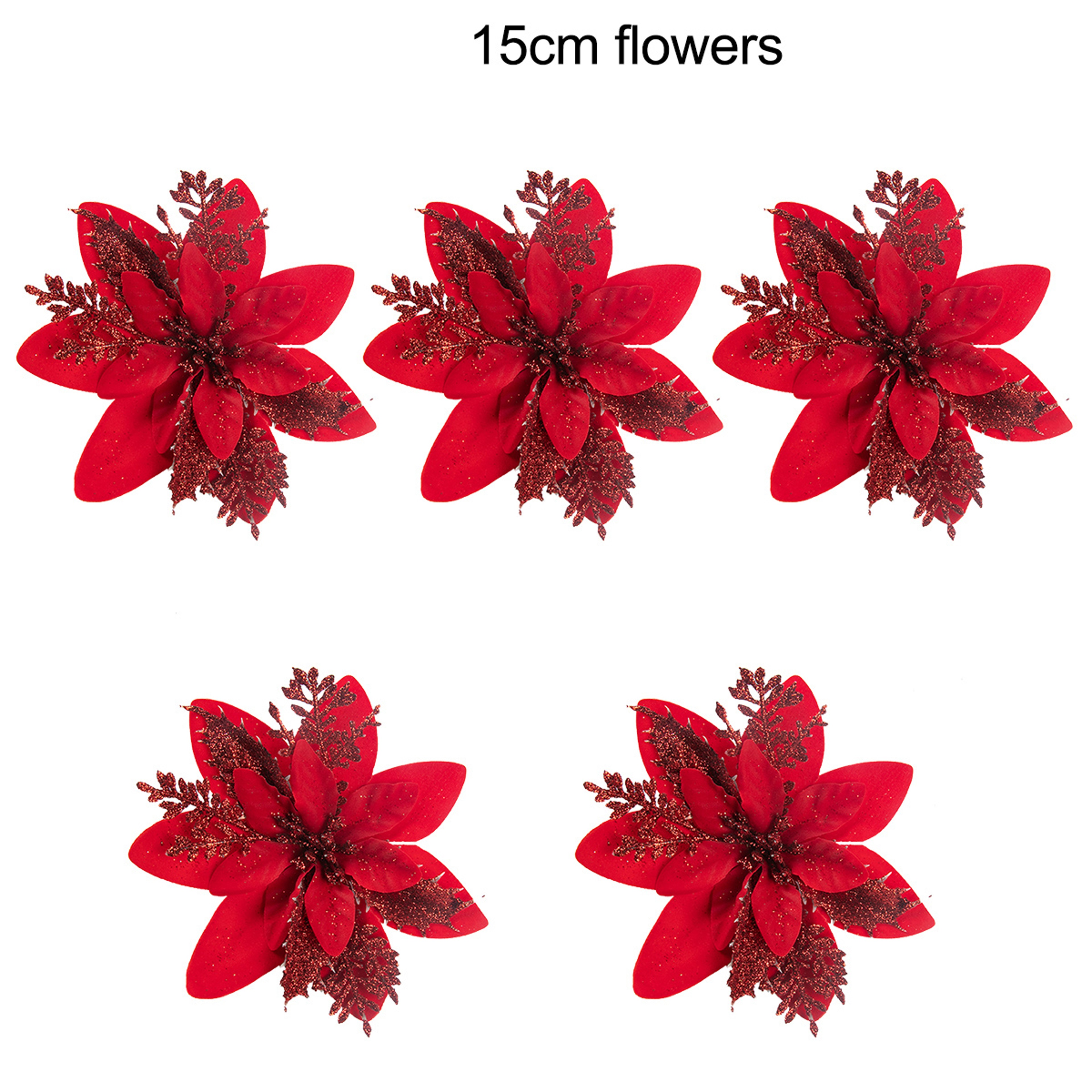 Christmas Tree Ornaments, Red Golden Silver Poinsettia Artificial Flowers, Xmas New Year Party Decoration – view 10