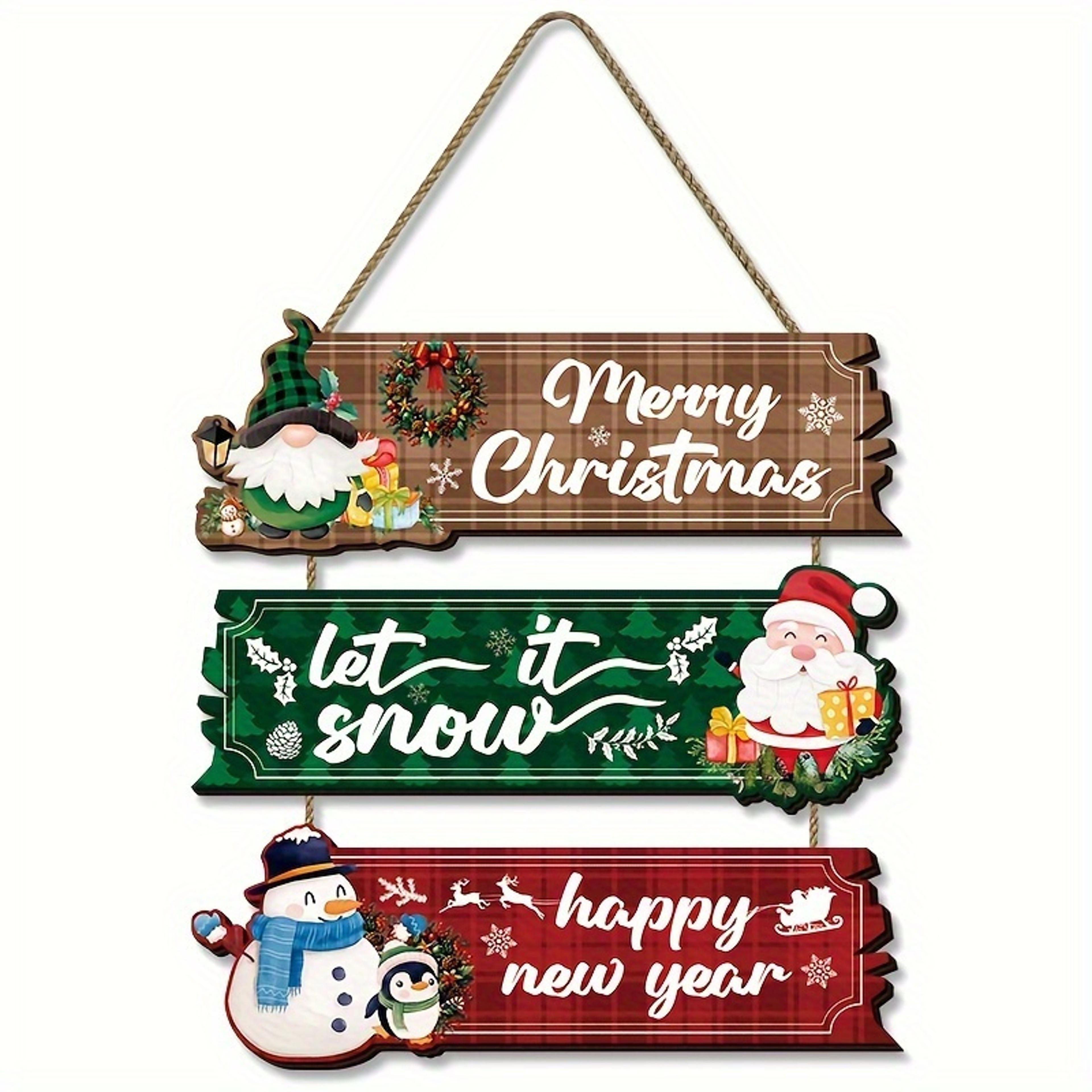 Decorat Snowman Santa 2D Wooden Crafts Hang Party, Christmas Door Window Hangings, Colorful Paintings Welcome To Hang – view 7