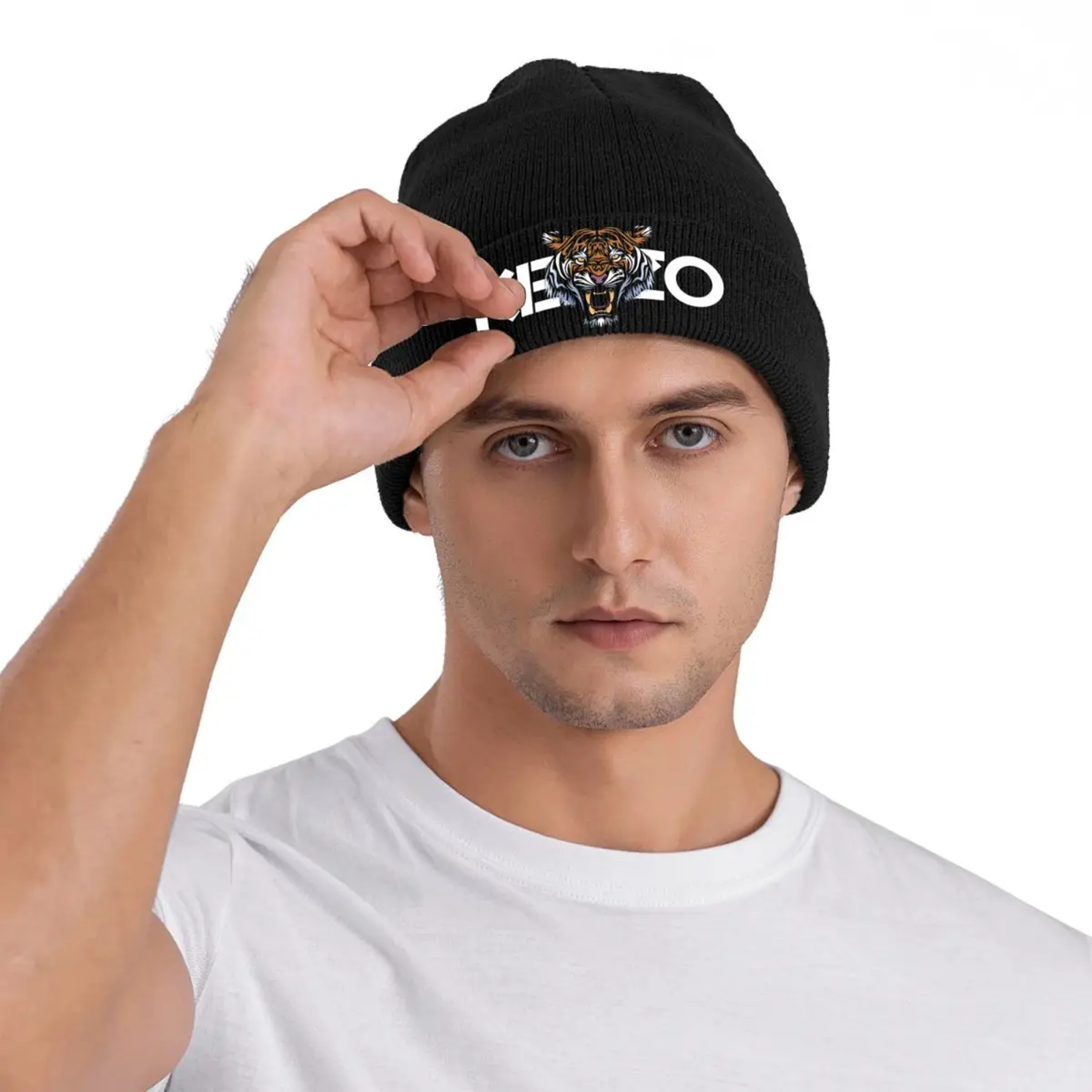 Tiger Print Fashion Caps, Luxury Brand Beanie Hats, Thermal Elastic Beanie Hats, Knitted Hat Autumn Winter Pattern, Fema – view 3