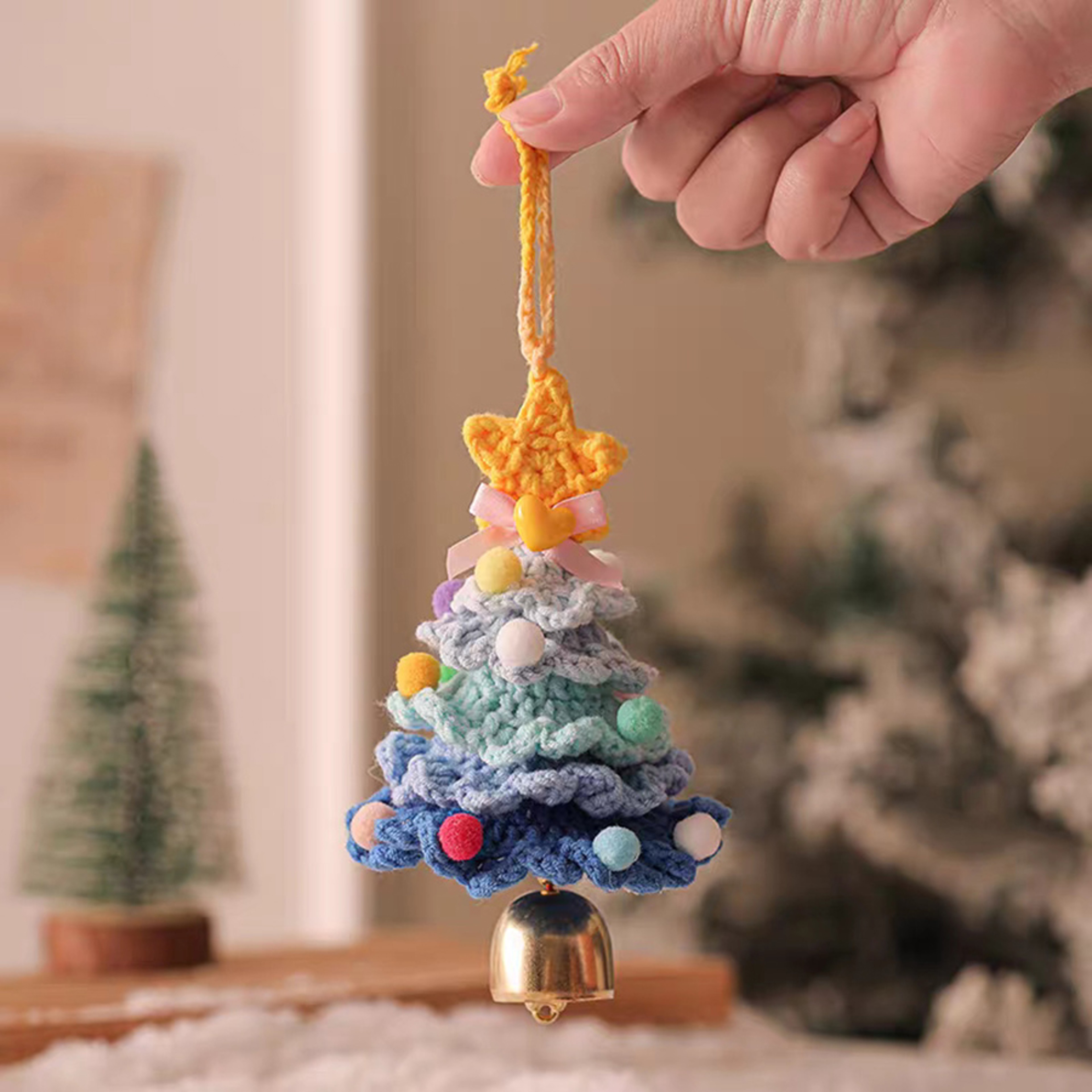 Wool Crochet Christmas Tree Knitted Christmas Tree Christmas Hanging Pendant With Jingle Bell Holid 6