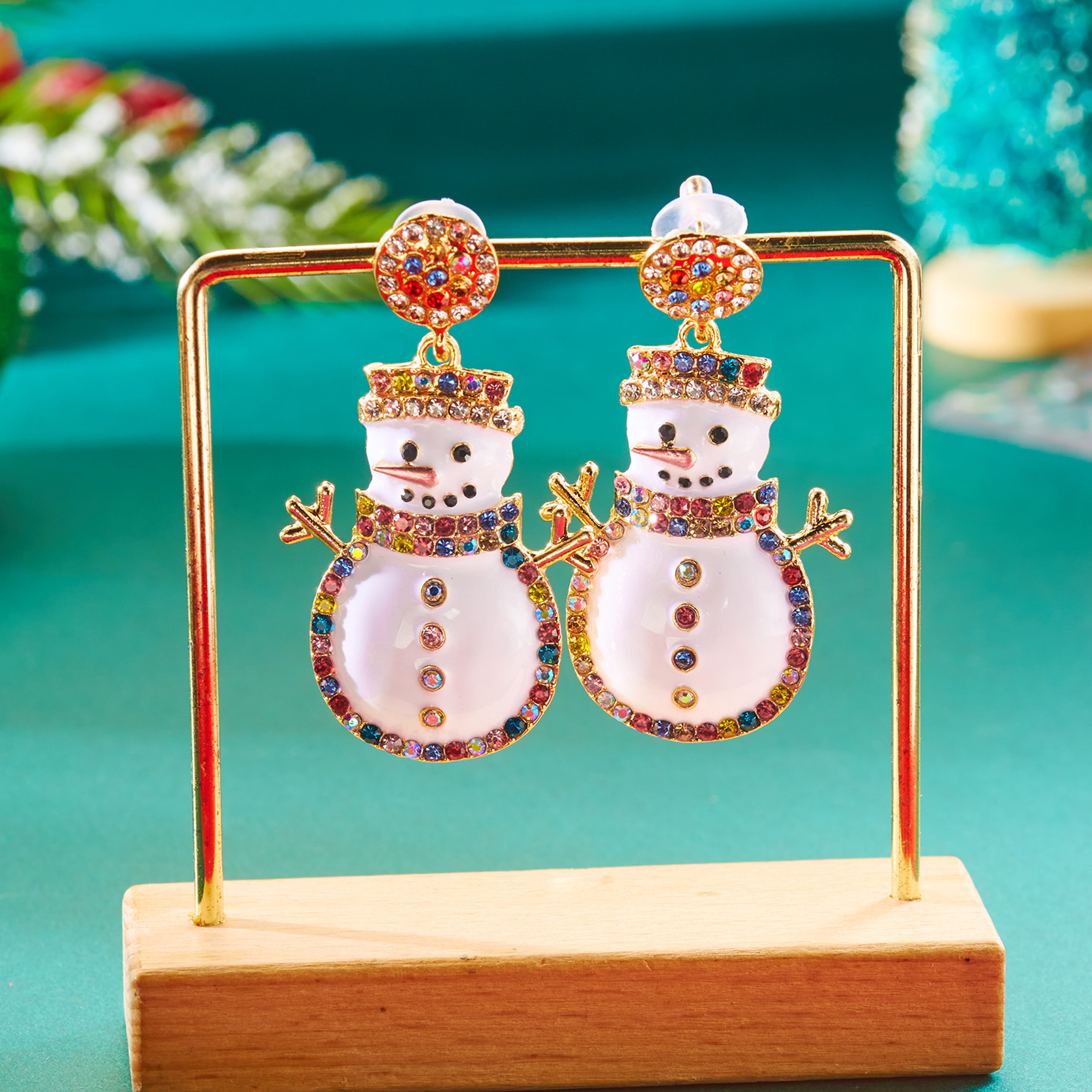 Cute Snowman, Colorful Crystal Zircon, Dangle Earrings For Women, Christmas Tree Snowflake Bow, Xmas New Year Party Gift – view 2