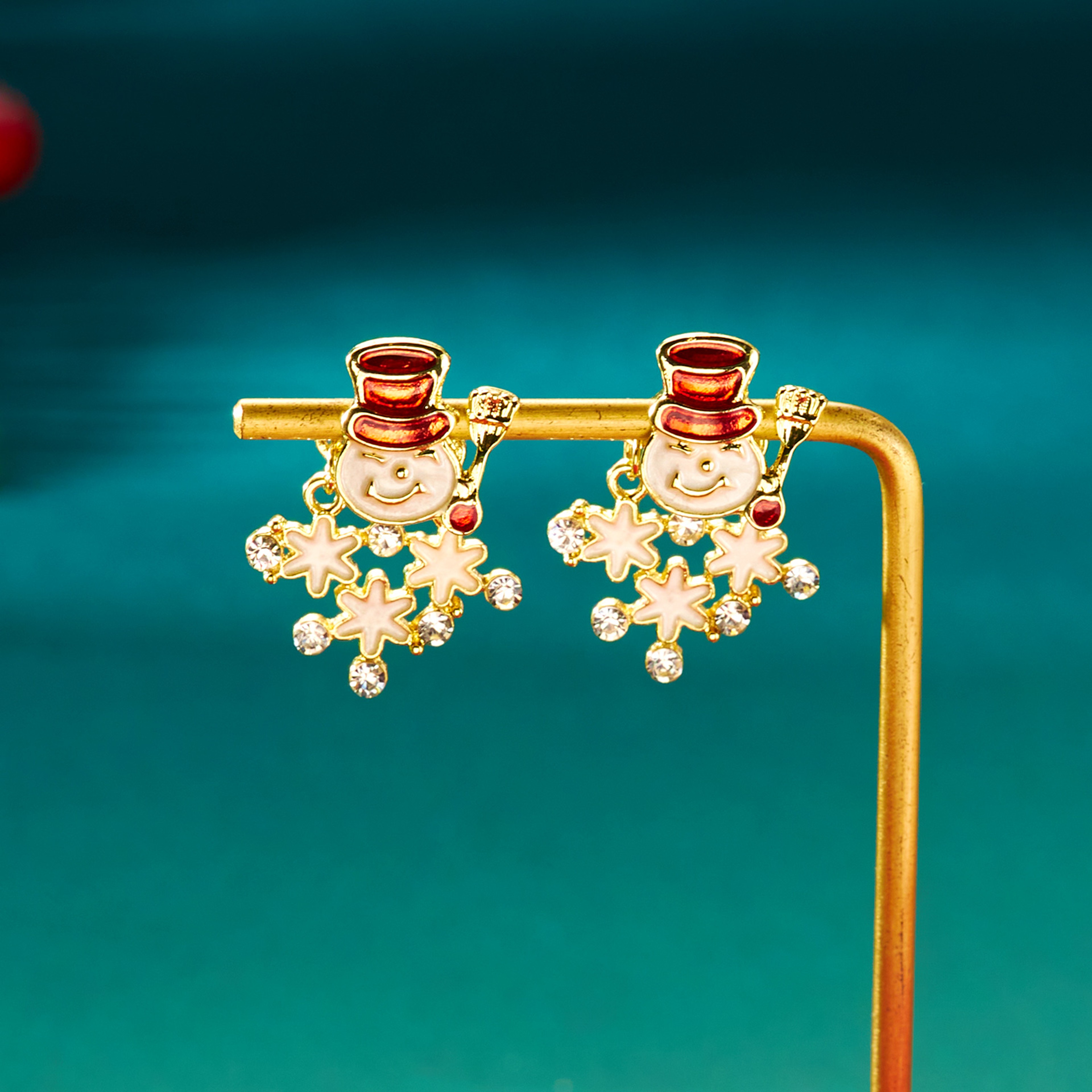 Cute Snowman, Colorful Crystal Zircon, Dangle Earrings For Women, Christmas Tree Snowflake Bow, Xmas New Year Party Gift – view 8