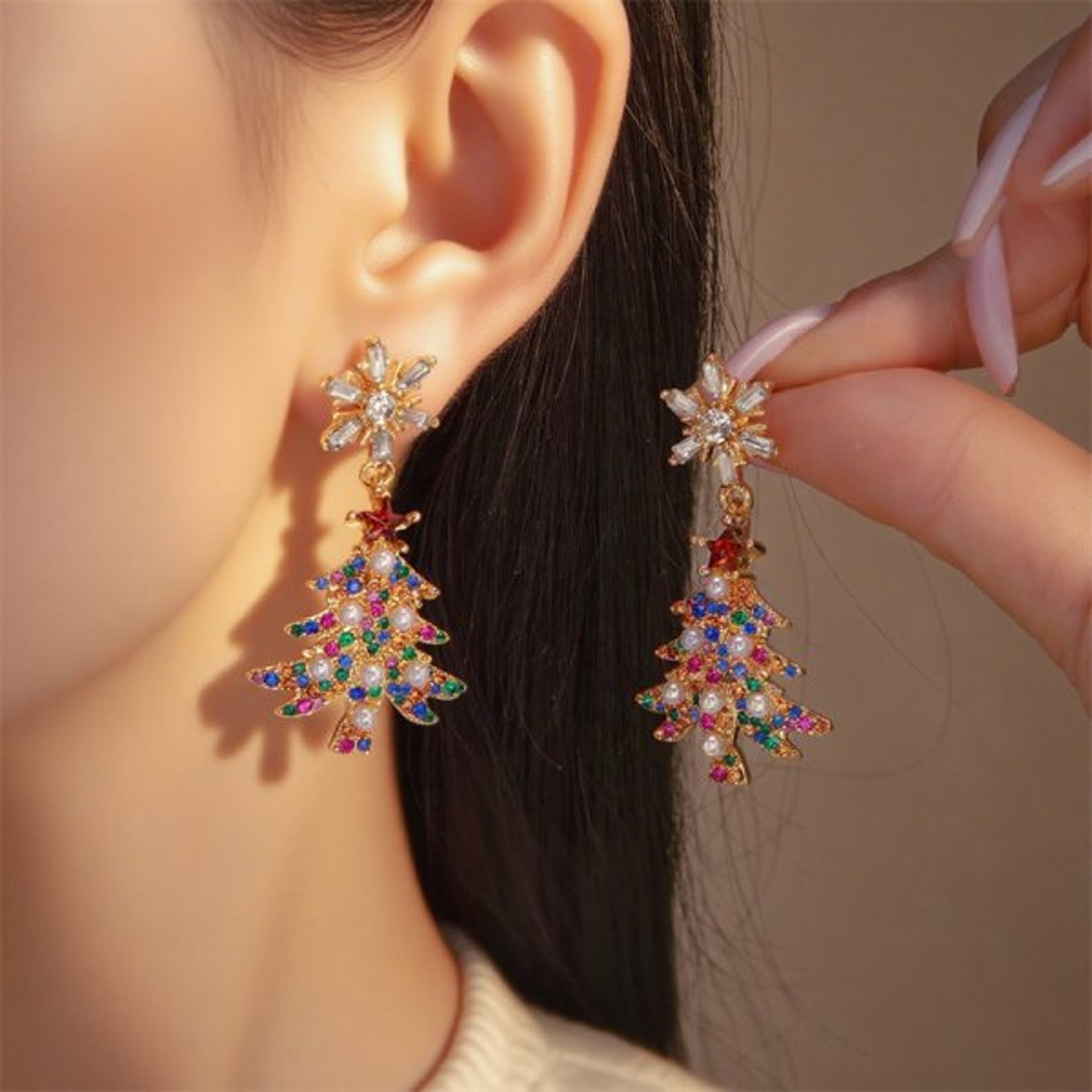 White Pearl Crystal Snowman, Elk Earrings, Creative Christmas Grandpa and Grandma Zircon Stud Earrings, New Year Jewelry – view 24