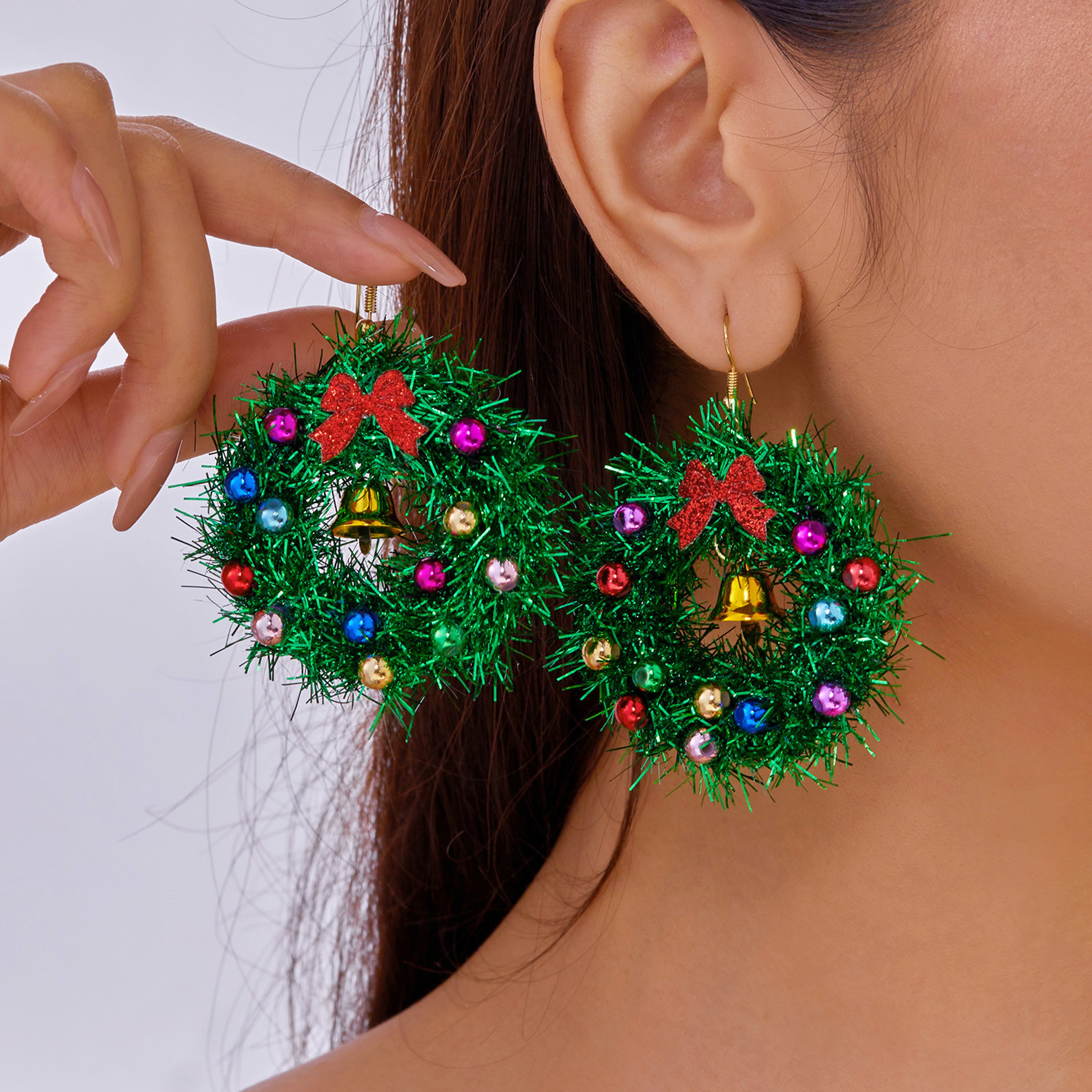 Women Jewelry Christmas Tree Bell Earrings Fashion Red Green Xmas Stud Wreath Star Bowknot Dangle D 1