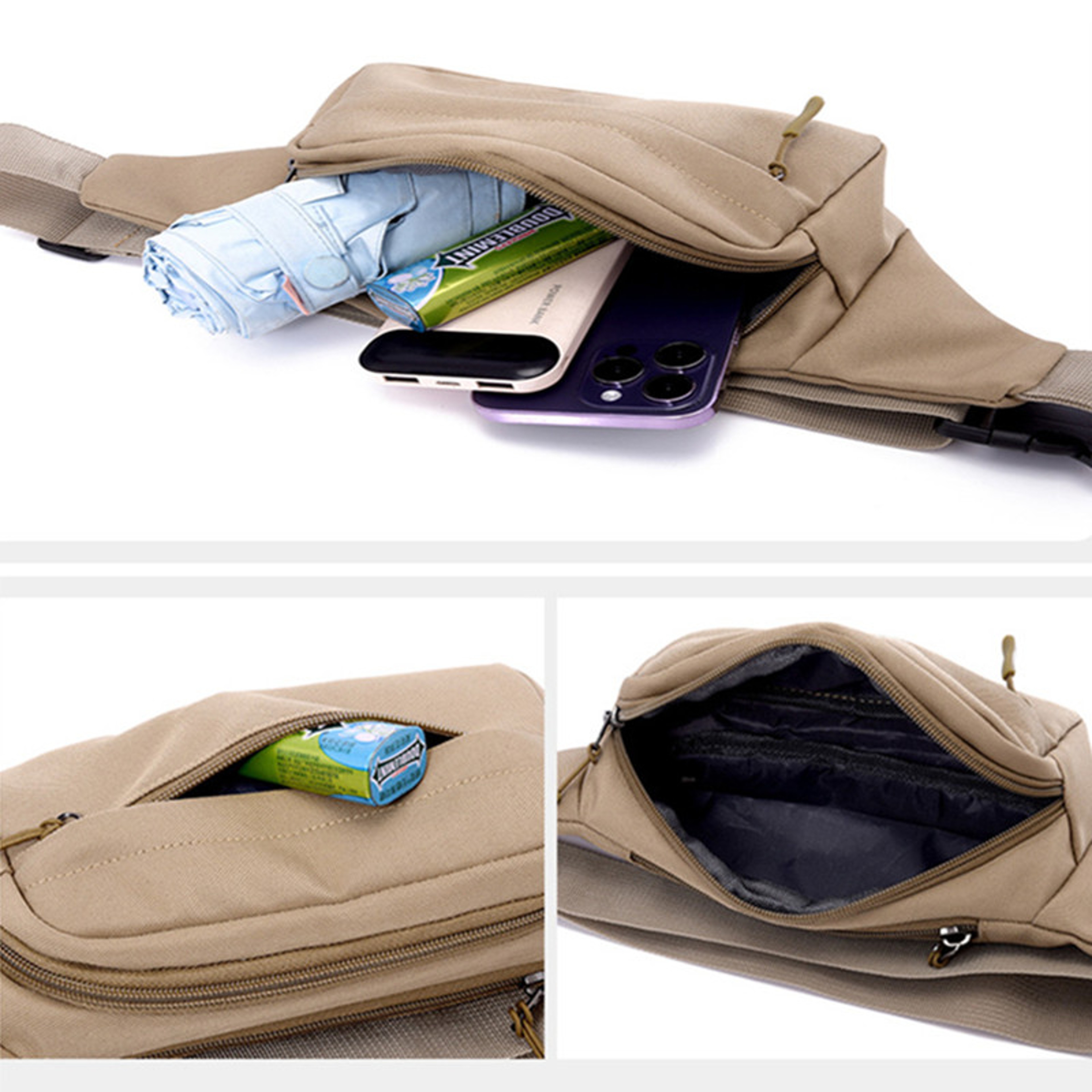 Casual Large Phone Belt Bag, Men Waist Bag, Women's Canvas Fanny Pack, Travel Purse – view 5