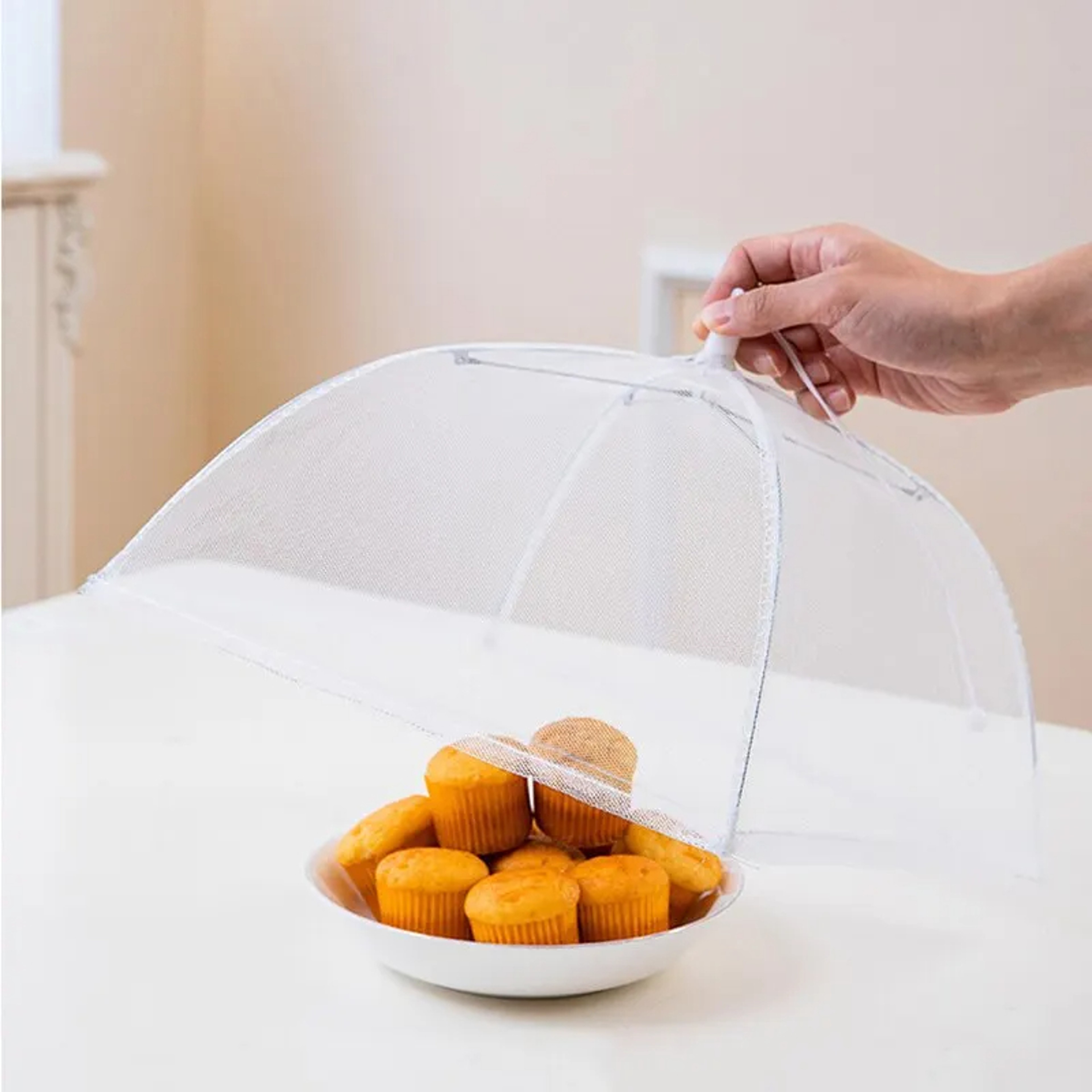 Washable Folding Food Cover Mesh, Insect Proof Protective Dish Cover, Durable Plastic Table Food Shield – view 3
