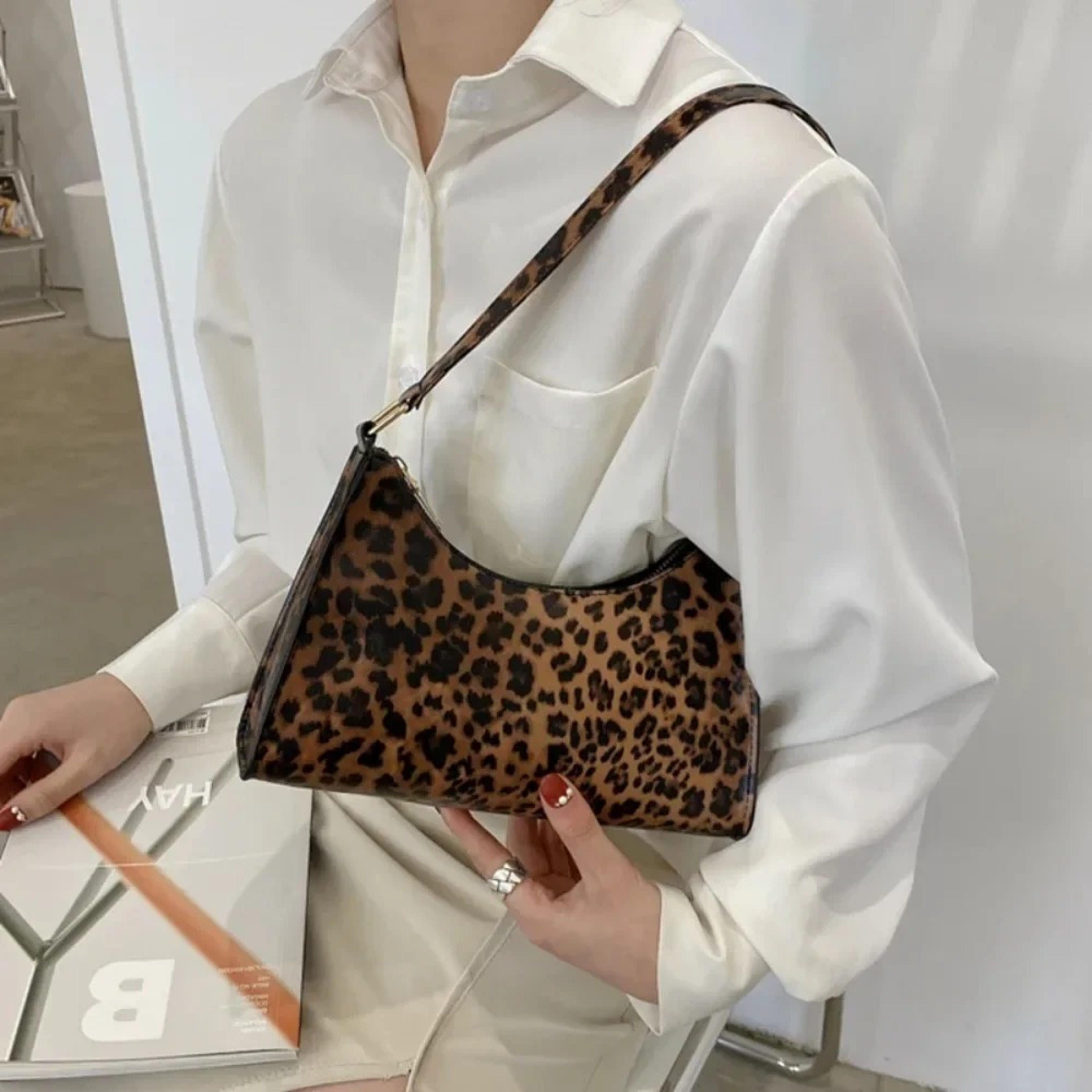 Armpit Purse Bag PU Leather Leopard Handbags New Shoulder Bags For Women High Quality Zebra Underar 5