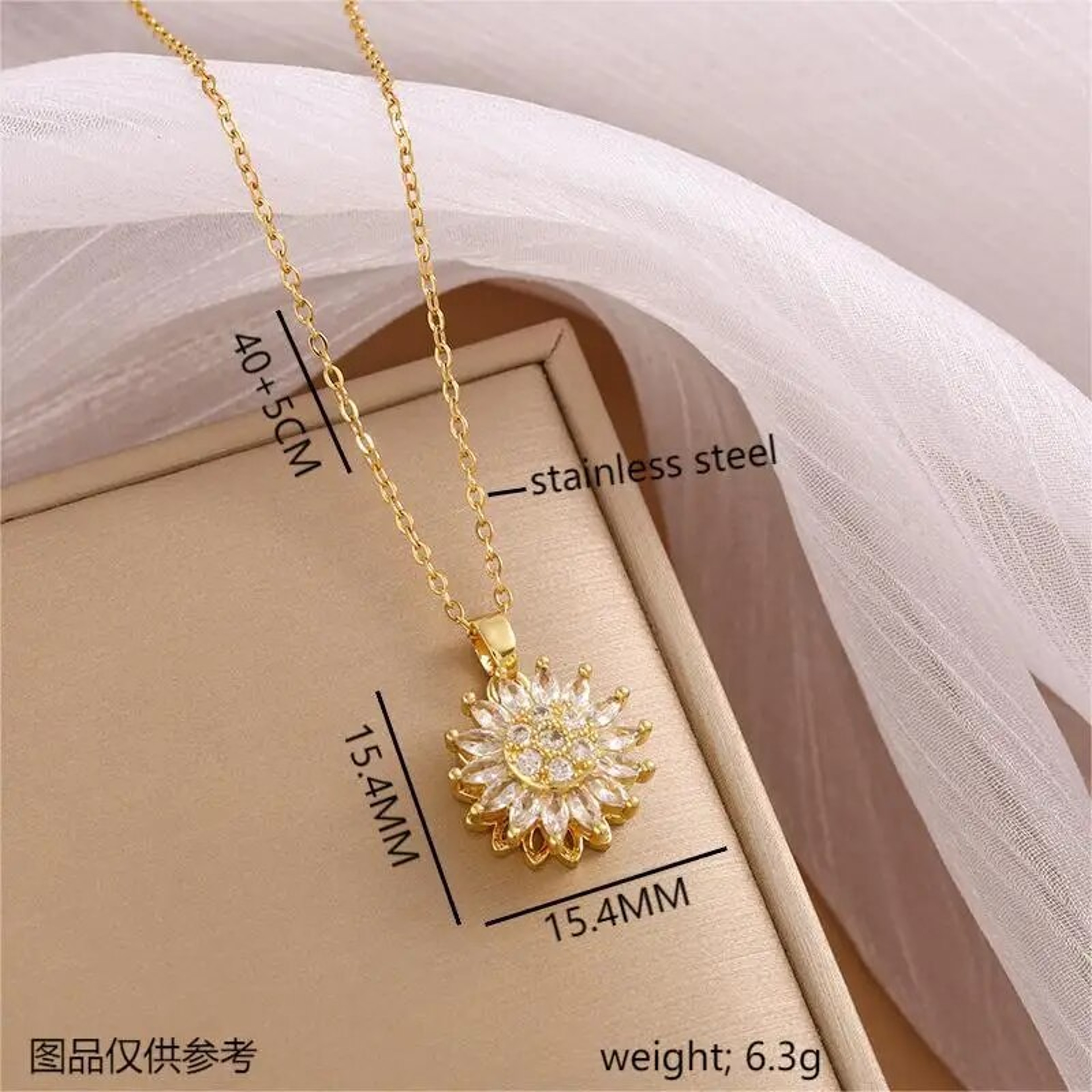 Stainless Steel Zircon Necklace, Trendy Rotation Spin Sunflower, Metal Crystal Jewelry, Birthday Party Gifts for Women – view 6