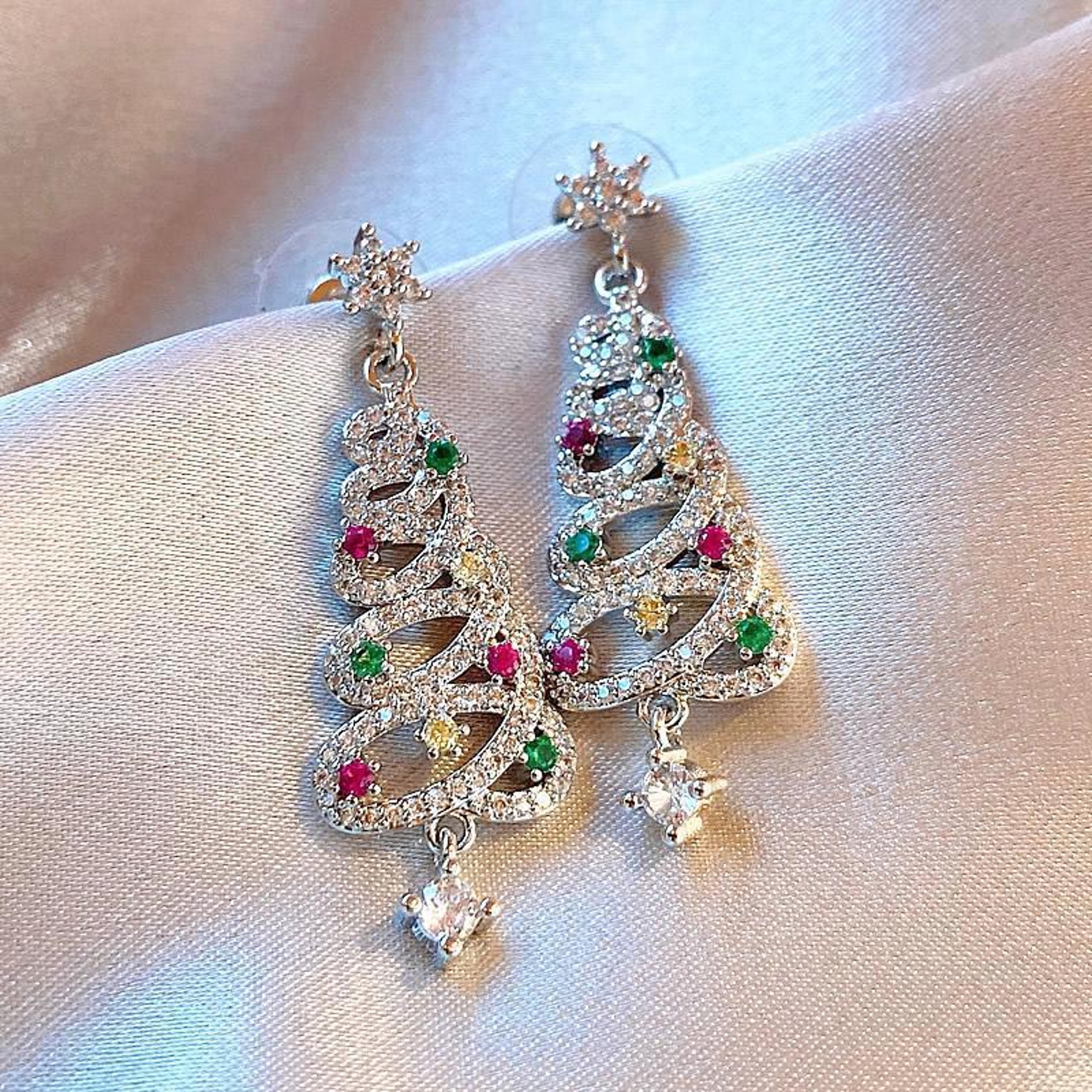 Rhinestone Zircon Xmas Tree Drop Christmas Tree Earrings For Women New Year Earrings 5