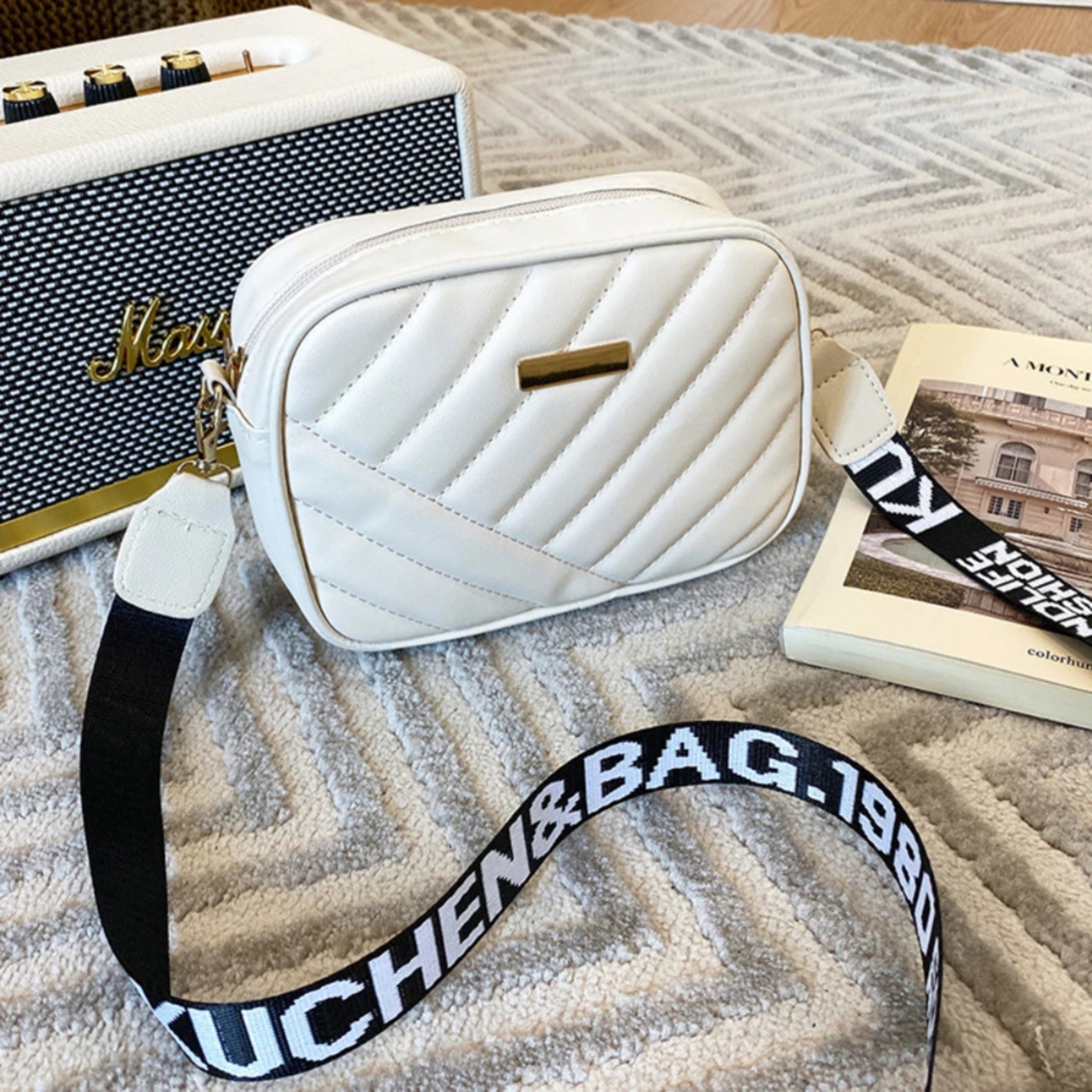 Womens PU Rolling Bag High Quality Strip Camera Bag Casual Mobile Phone Bag Crossbody Shoulder Bag 2