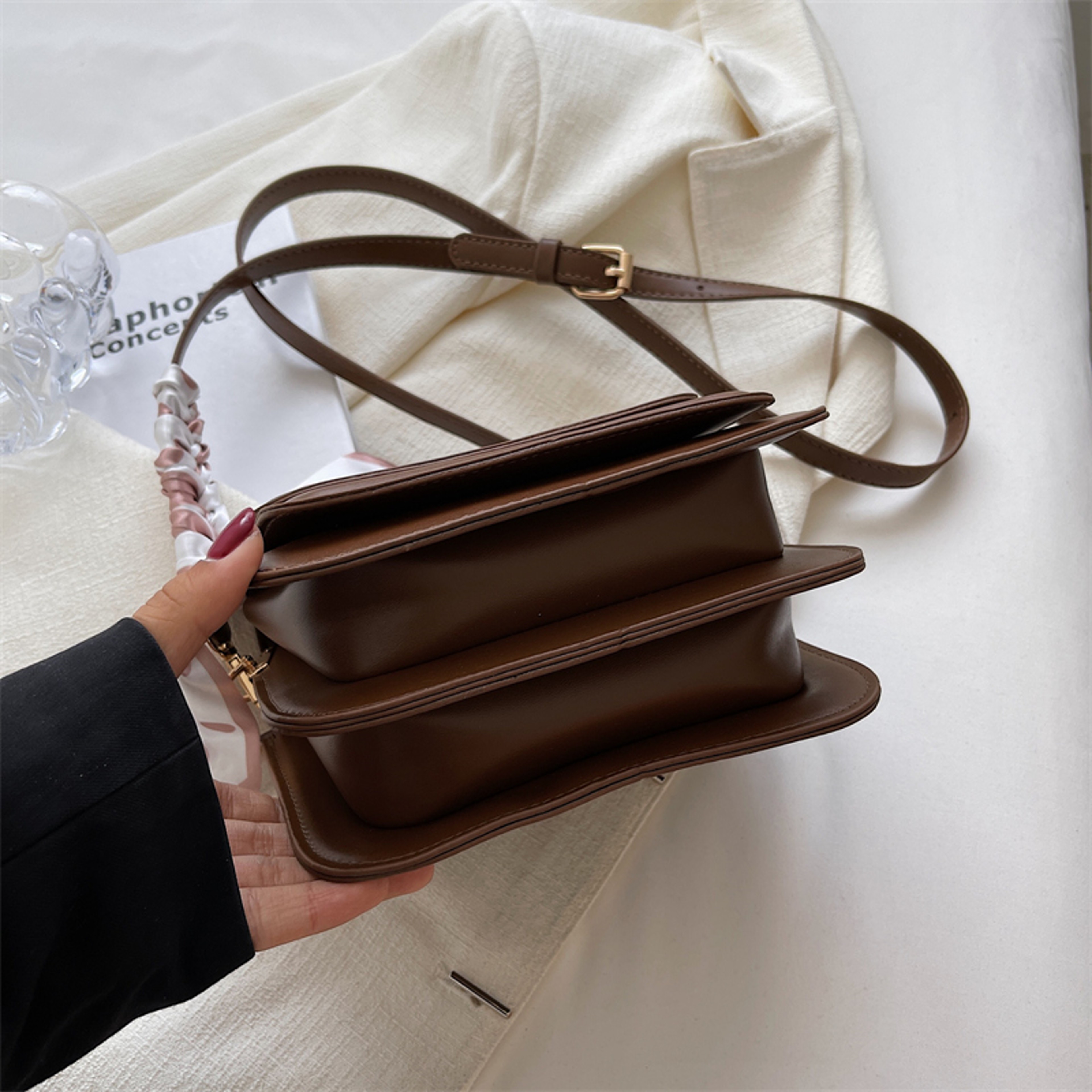 Fashion Crossbody Bags Underarm, Leather Shoulder Bag Purse for Women, Small Square Satchel Handbag – view 5