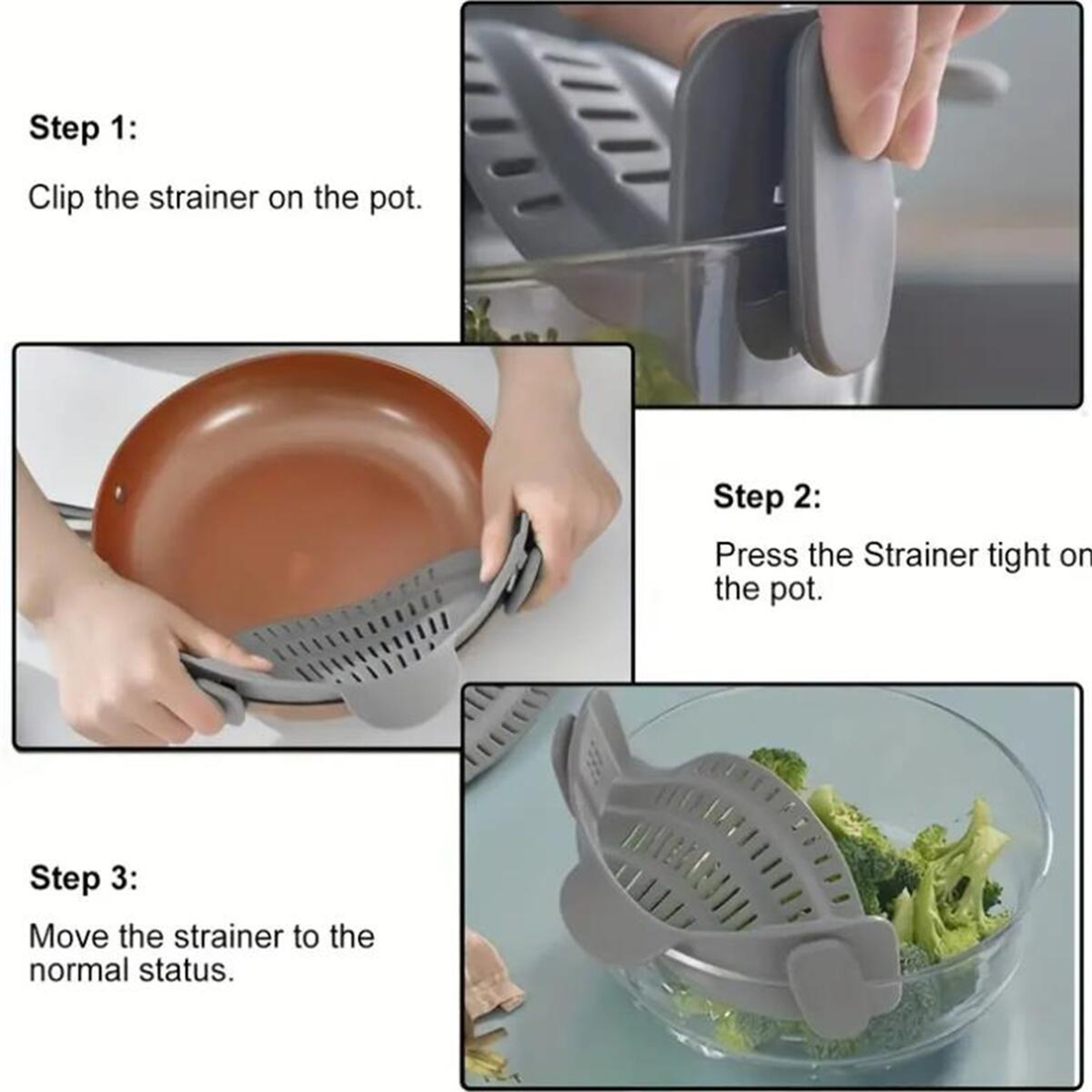 Kitchen Pot Strainer, Adjustable Clip On Strainer, Strainer For Pots, Pans, Bowls – view 4