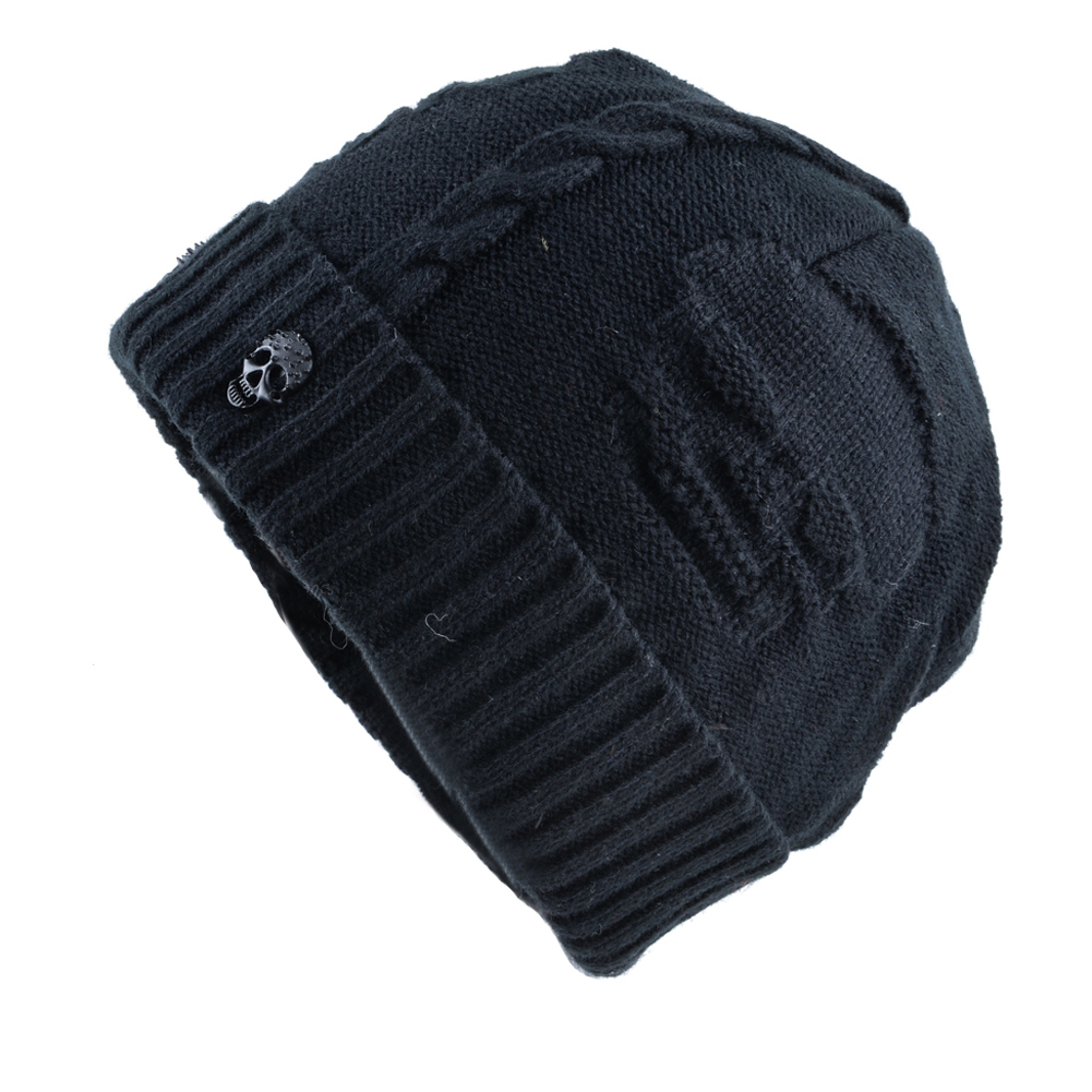 Winter Beanies Men Knitted Skull Pattern Solid Color Hat With Metal Skulls Skullies Beanies Men's Knit Thick Hats – view 2