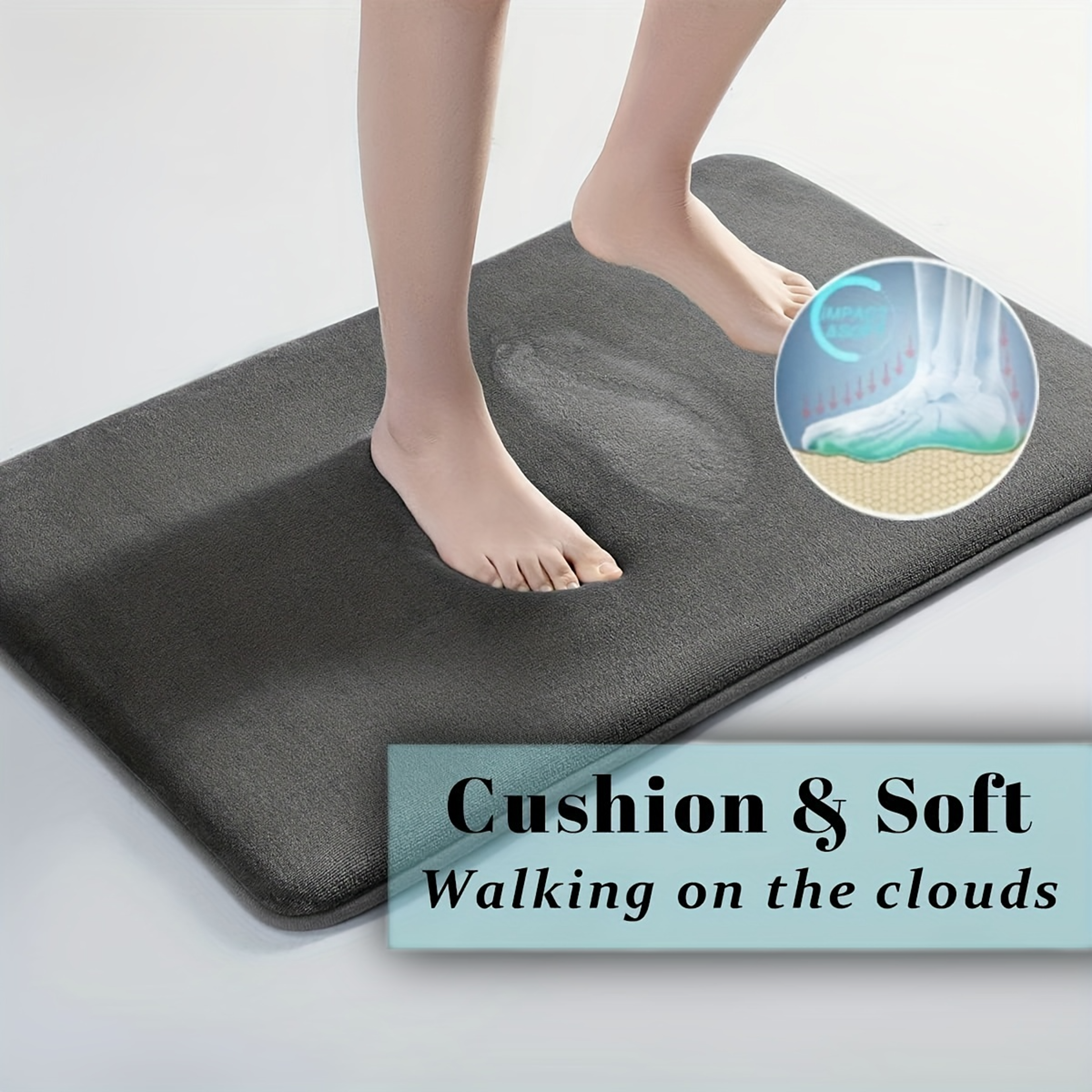 Solid color embroidery bathroom mat, thick absorbent floor mat, furry shower room rug, non slip foot mat – view 2