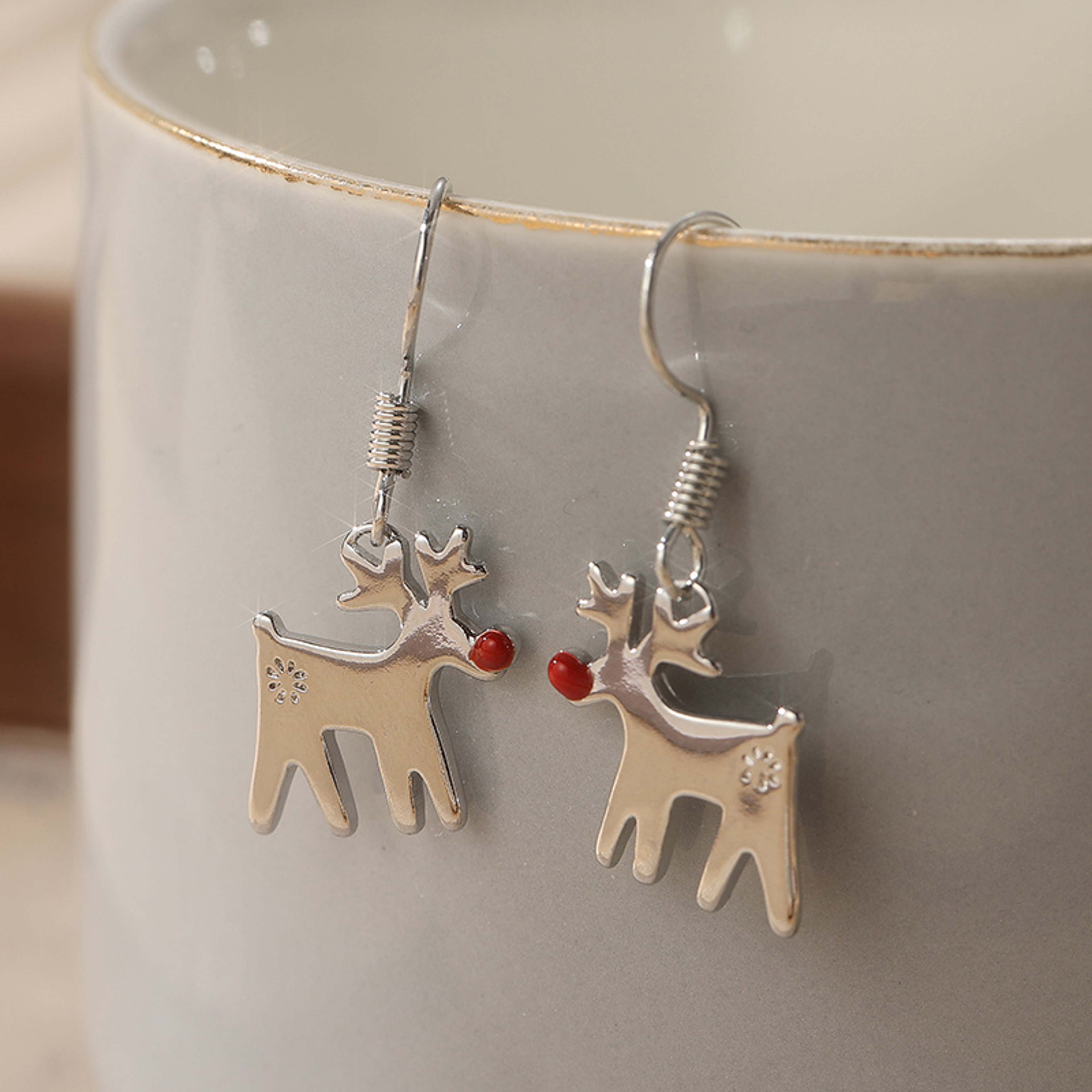 New Year Jewelry Gifts, Christmas Reindeer Drop Earrings for Women, Red Nose Design – view 2