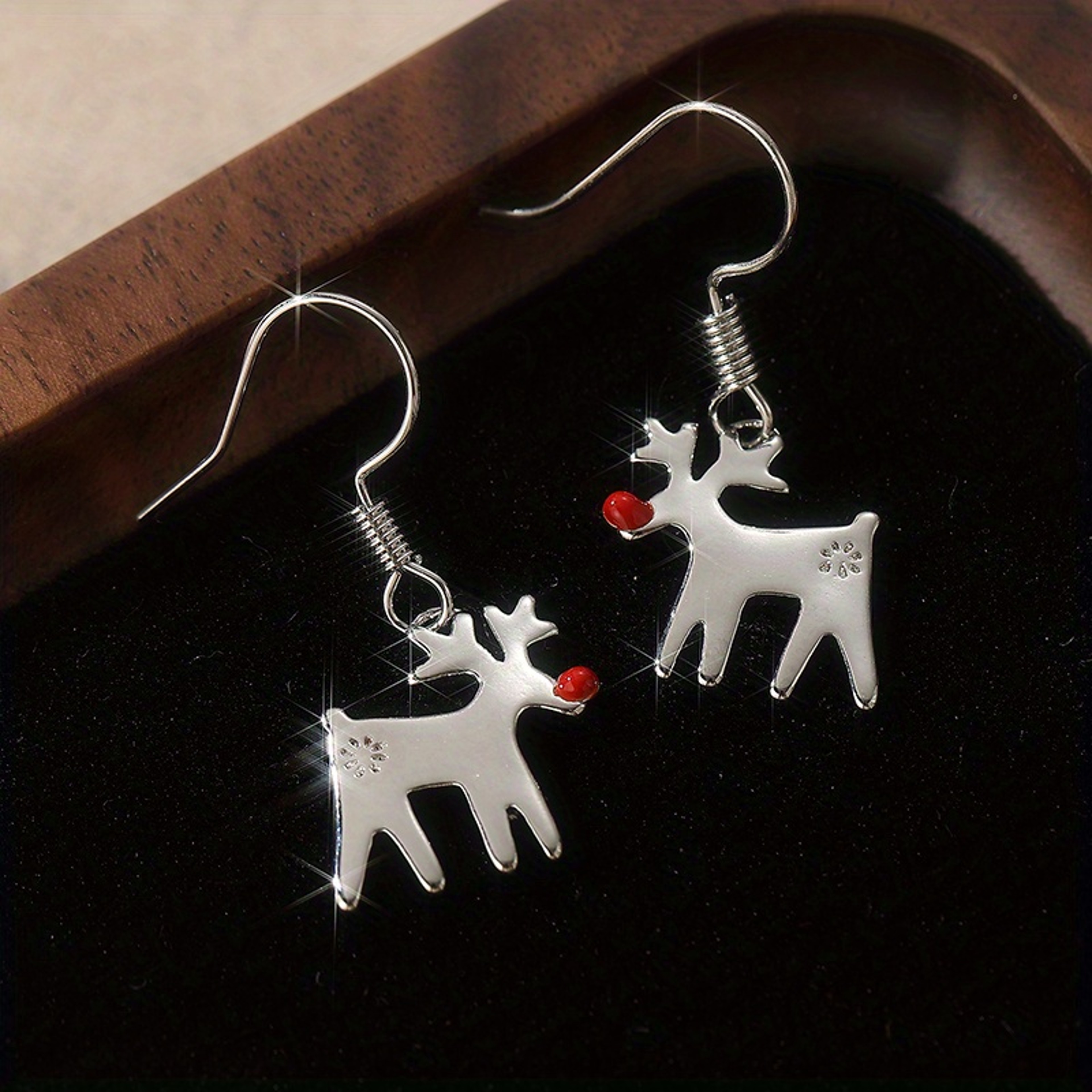New Year Jewelry Gifts, Christmas Reindeer Drop Earrings for Women, Red Nose Design – view 5
