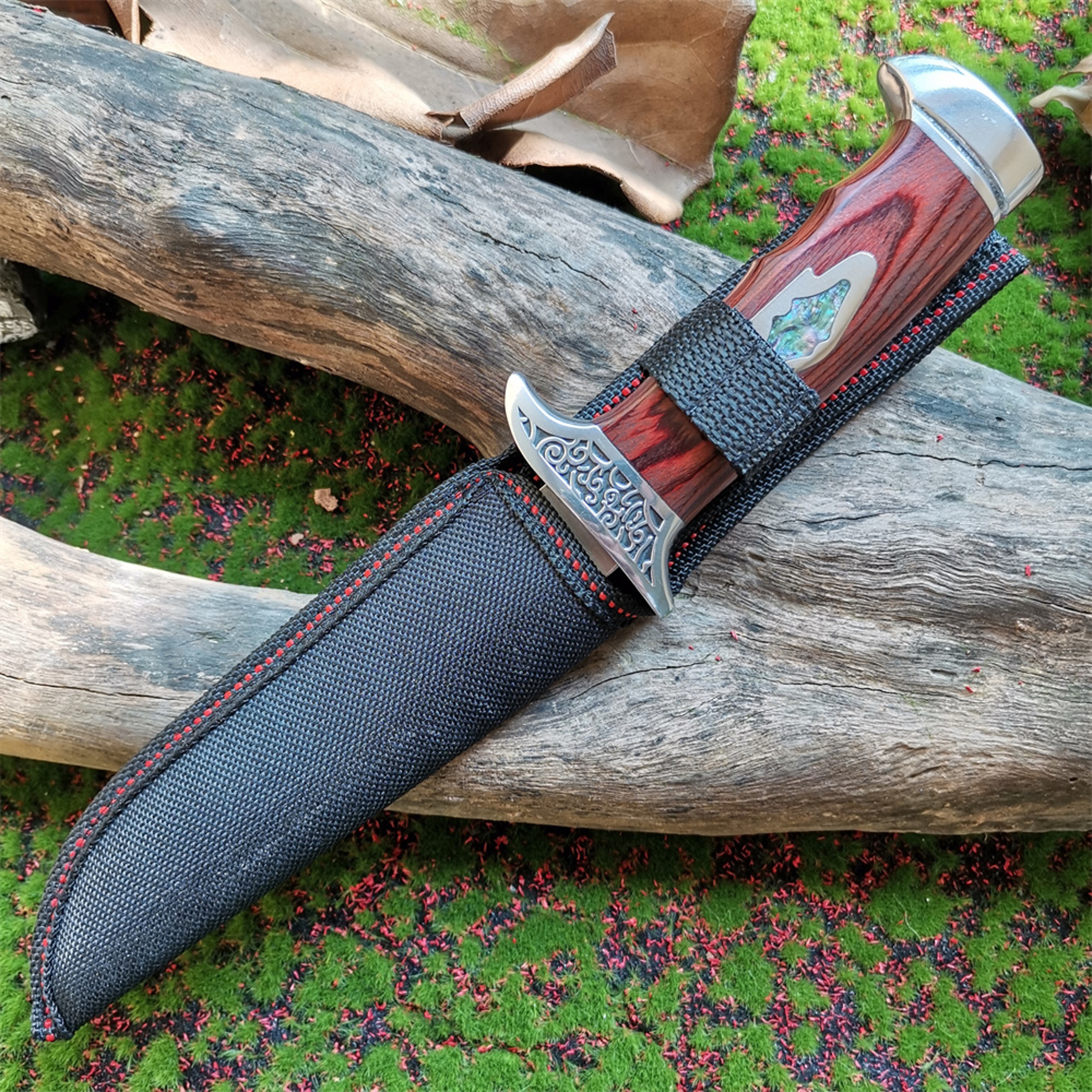 Fixed Blade Knife with Scabbard, Outdoor Camping Tactical Tool, Steel Blade, Wood Handle – view 4