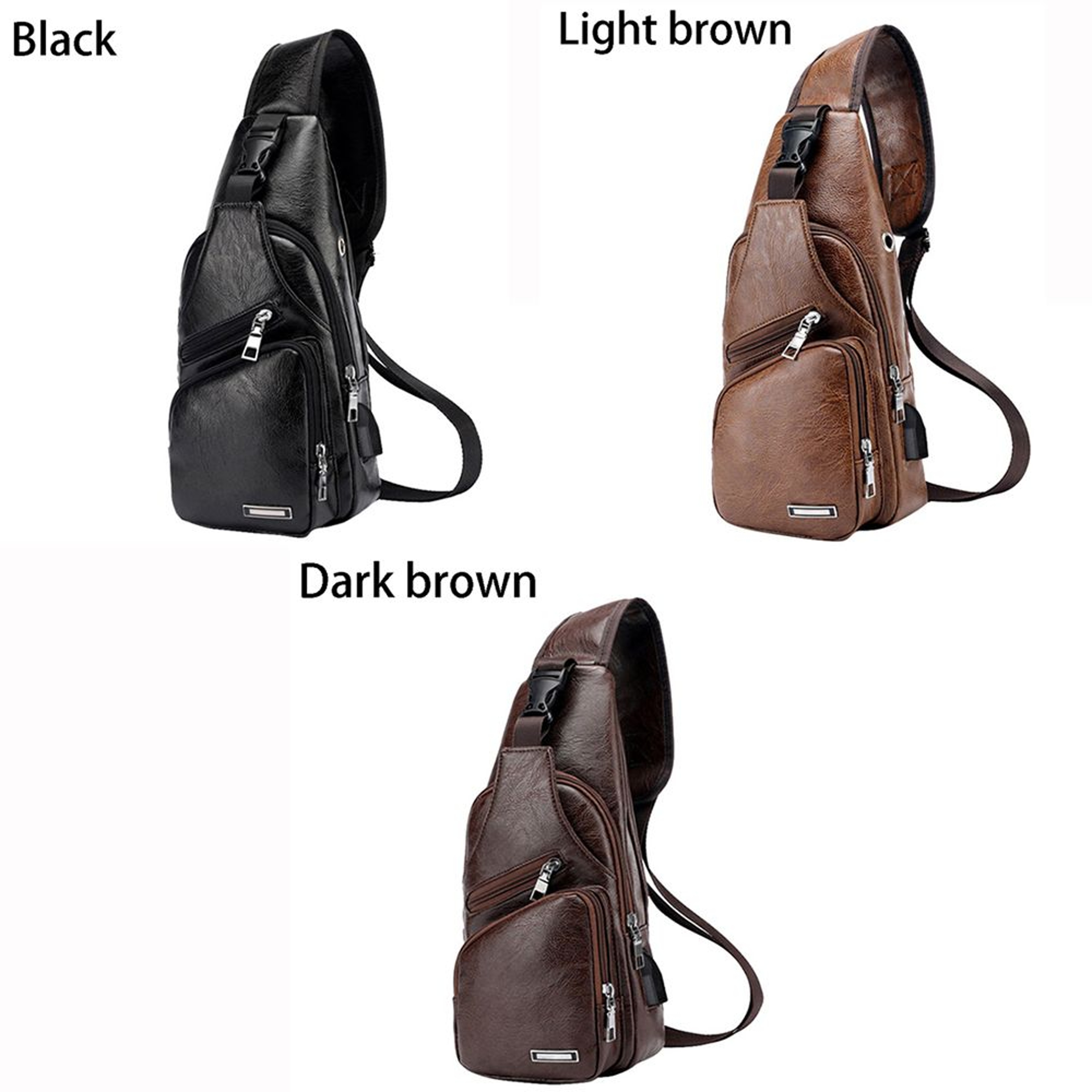 Casual Fashion Shoulder Bag PU, USB Data Cable Charging Chest Bag, Men's Outdoor Sports Bag – view 5