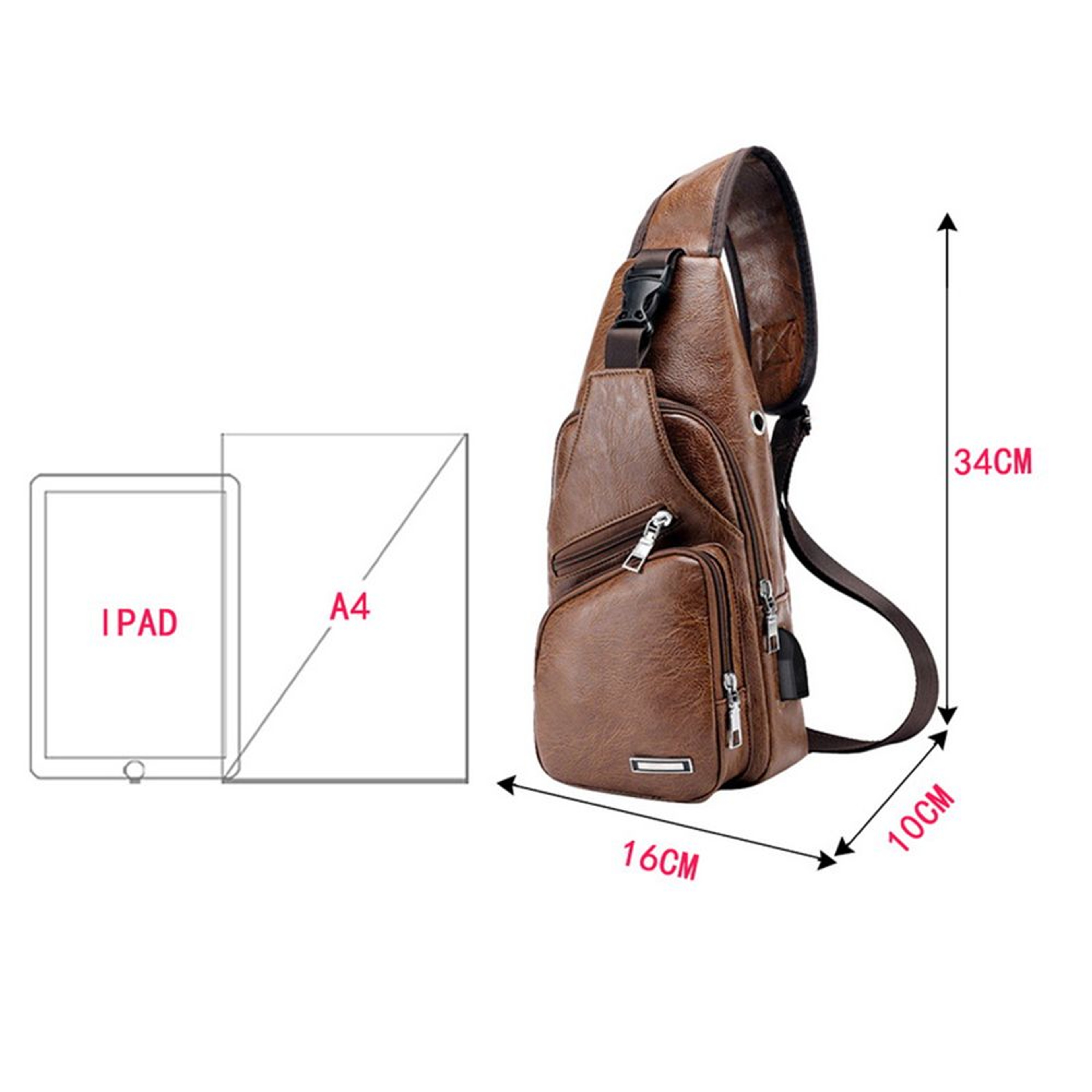 Casual Fashion Shoulder Bag PU, USB Data Cable Charging Chest Bag, Men's Outdoor Sports Bag – view 6