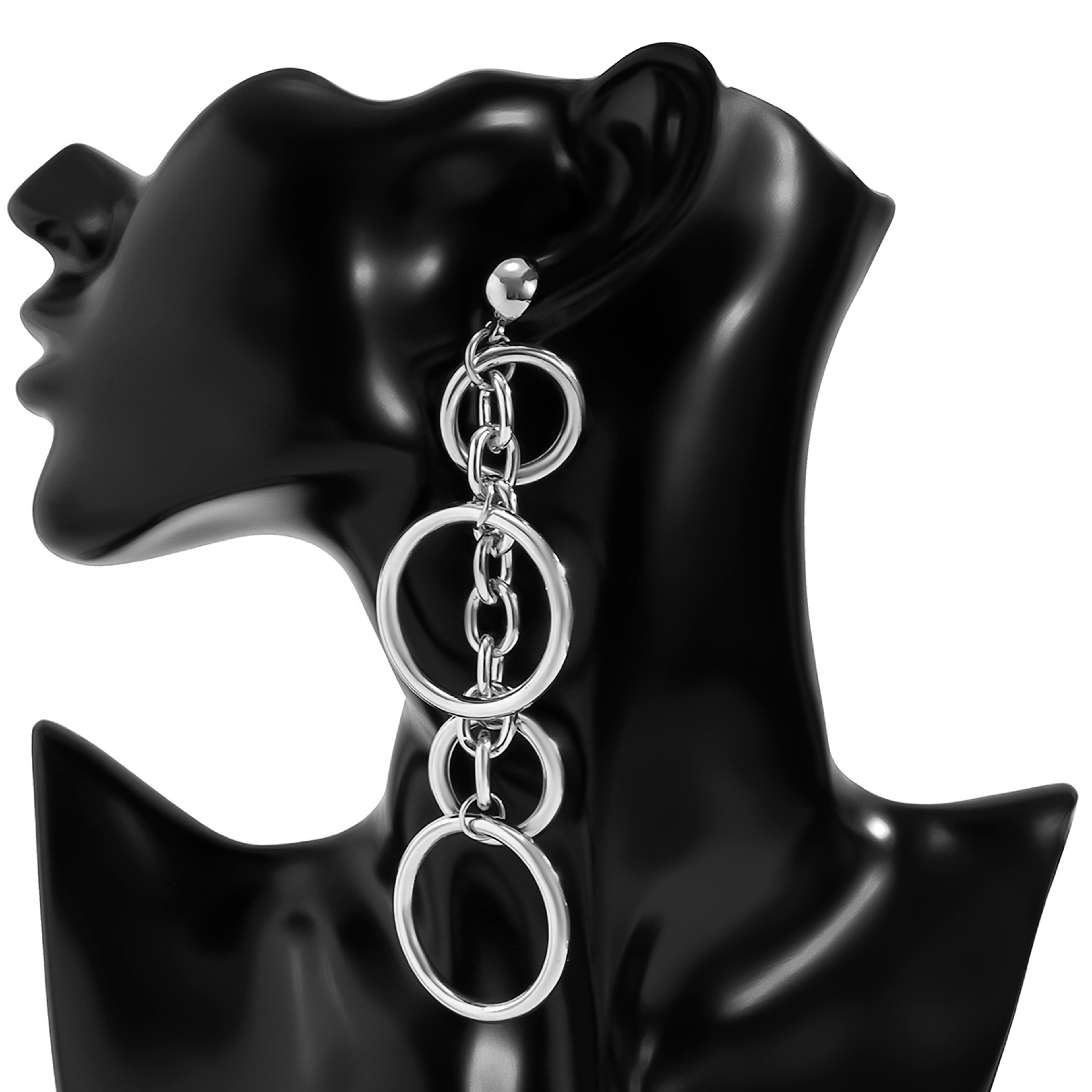 Fashion Statement Large Drop Earrings for Women, Punk Long Big Circle Link Chain Earrings, Hiphop Jewelry Gift – view 7