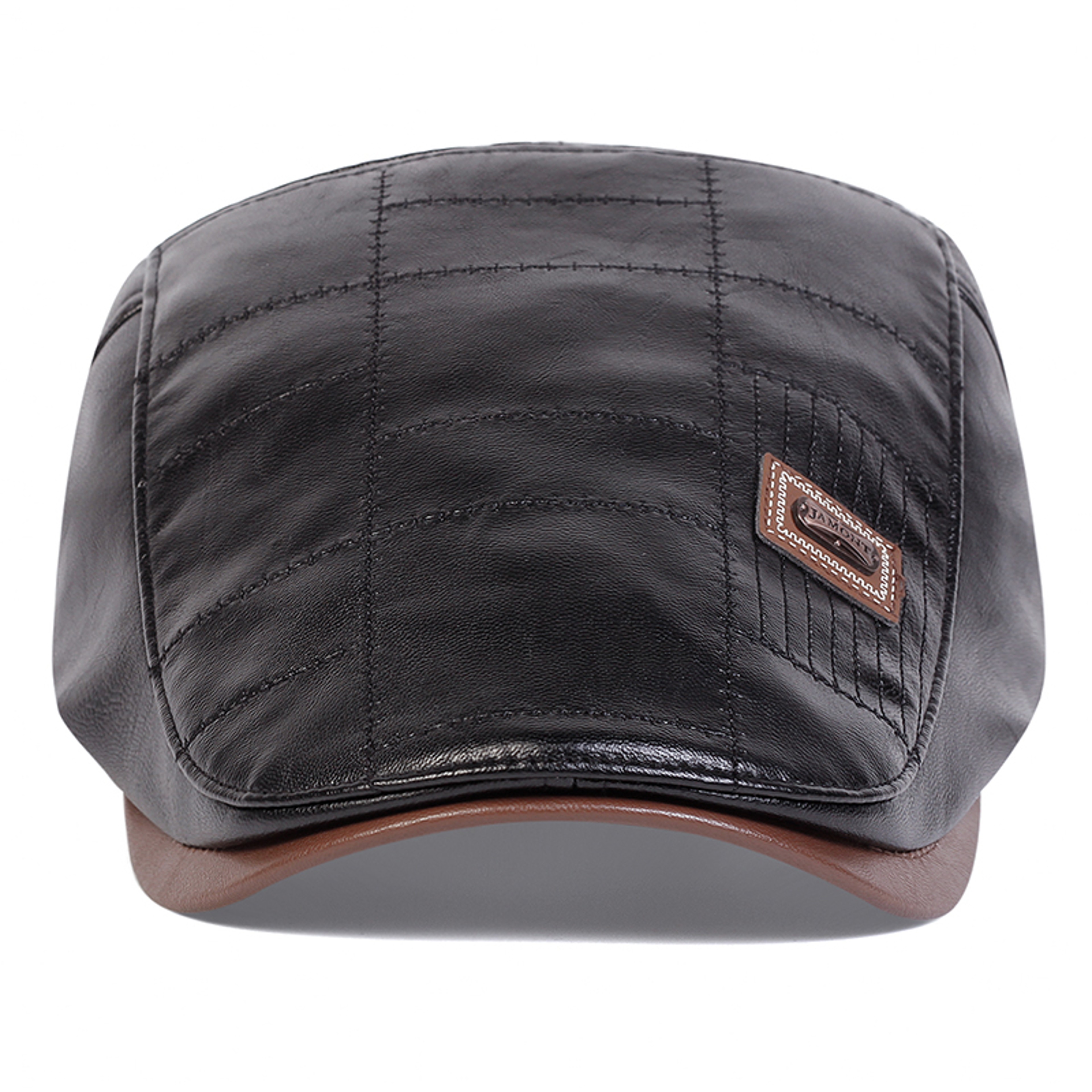 Mens Retro PU Leather Flat Cap Adjustable Side Newsboy Hat Spring Autumn Hip Hop Beret British Pain 2