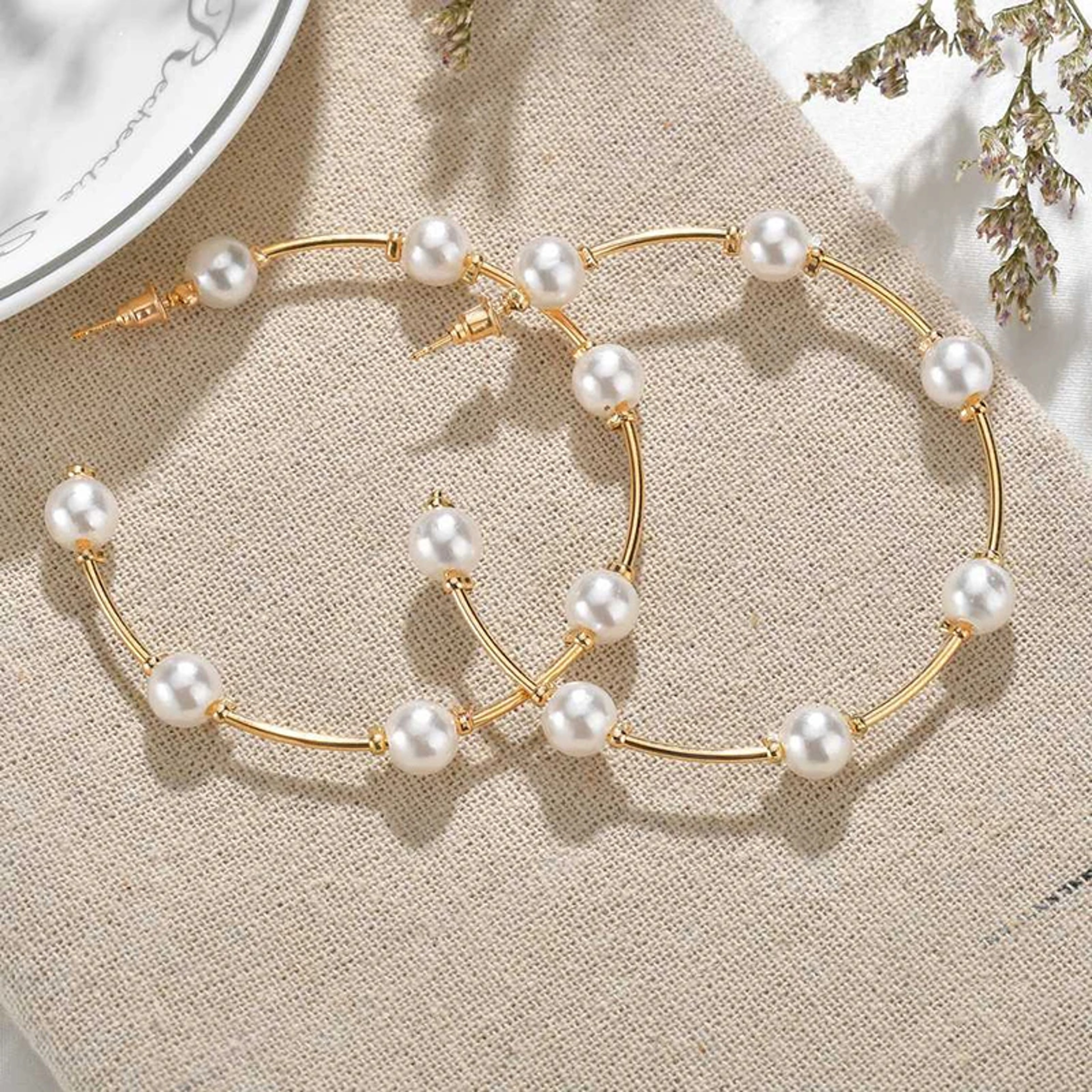 Luxury Pearl Round Loop Earring for Women, Imitation Pearl Large Hoops, Wedding Creole Jewelry, Pendientes Aros – view 10