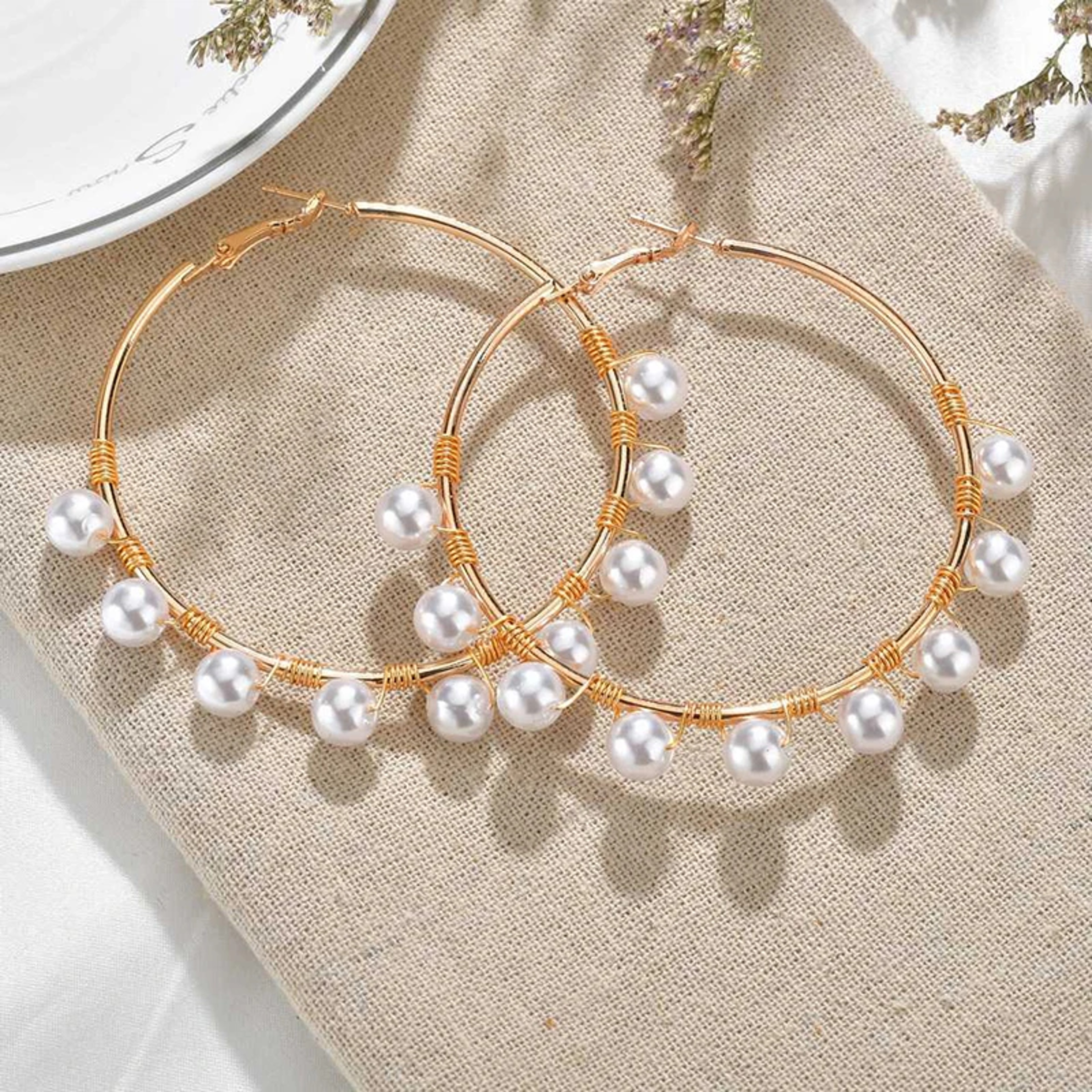 Luxury Pearl Round Loop Earring for Women, Imitation Pearl Large Hoops, Wedding Creole Jewelry, Pendientes Aros – view 12