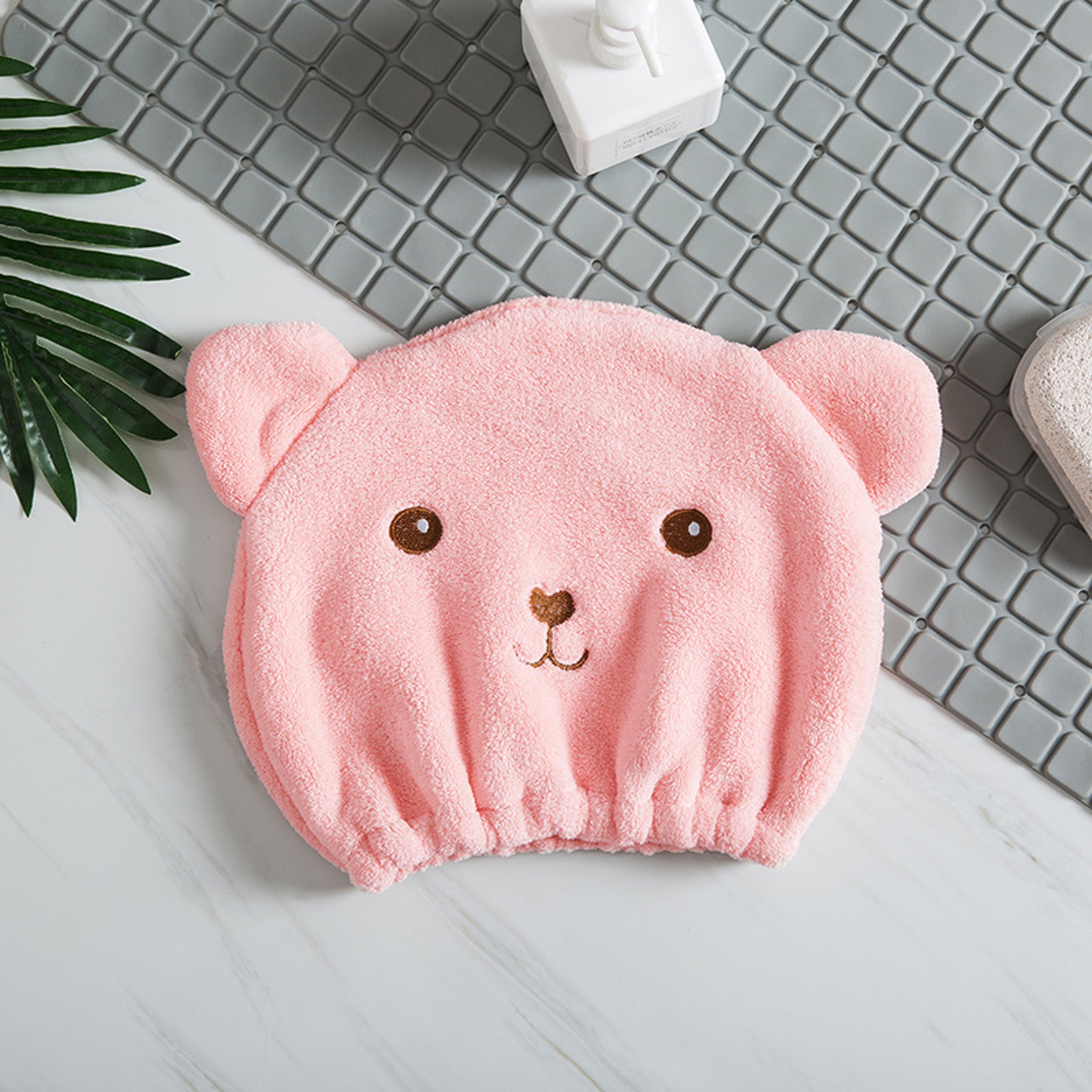 Cute Korean Bear Embroidered Shower Cap Towel Quickdrying Absorbent Head Towel 0