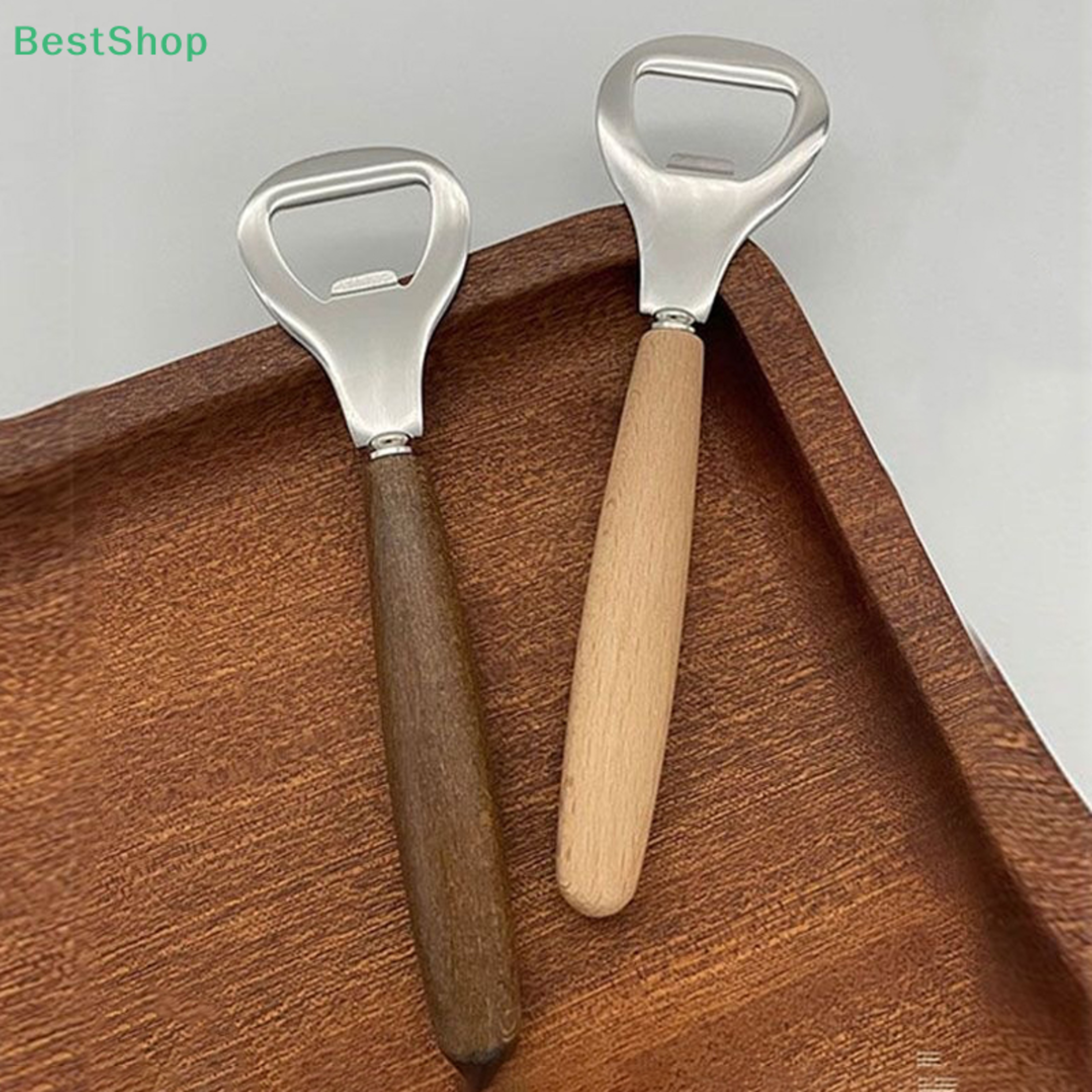 Beer And Soda Drink Opener Wooden Handle Stainless Steel Bottle Opener 0